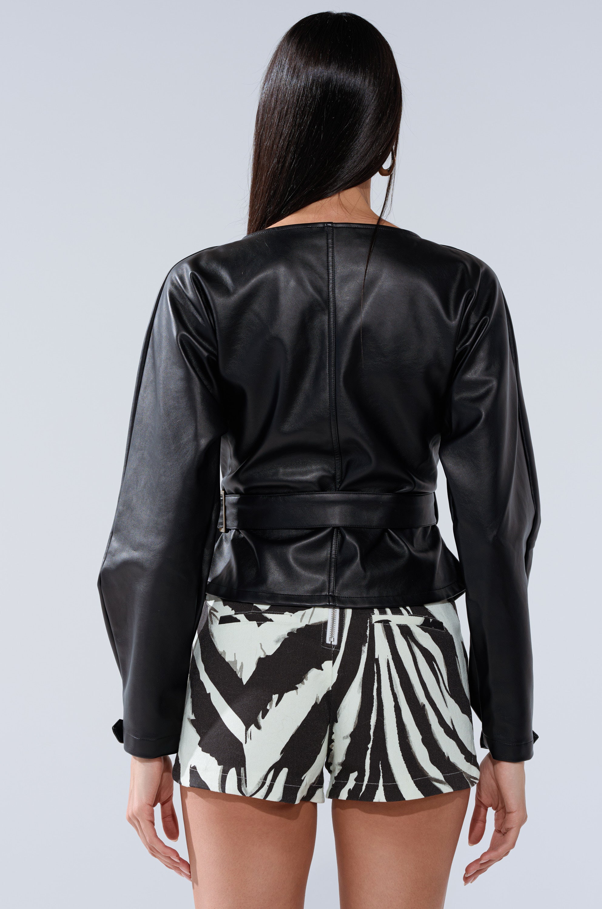 EASY ENOUGH FAUX LEATHER TIE FRONT BLOUSE