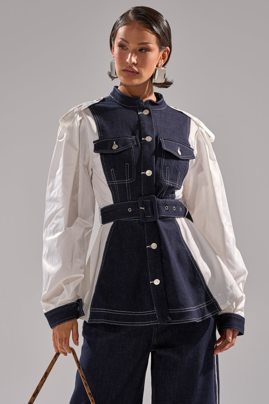 DIANA DENIM AND POPLIN BUTTON DOWN