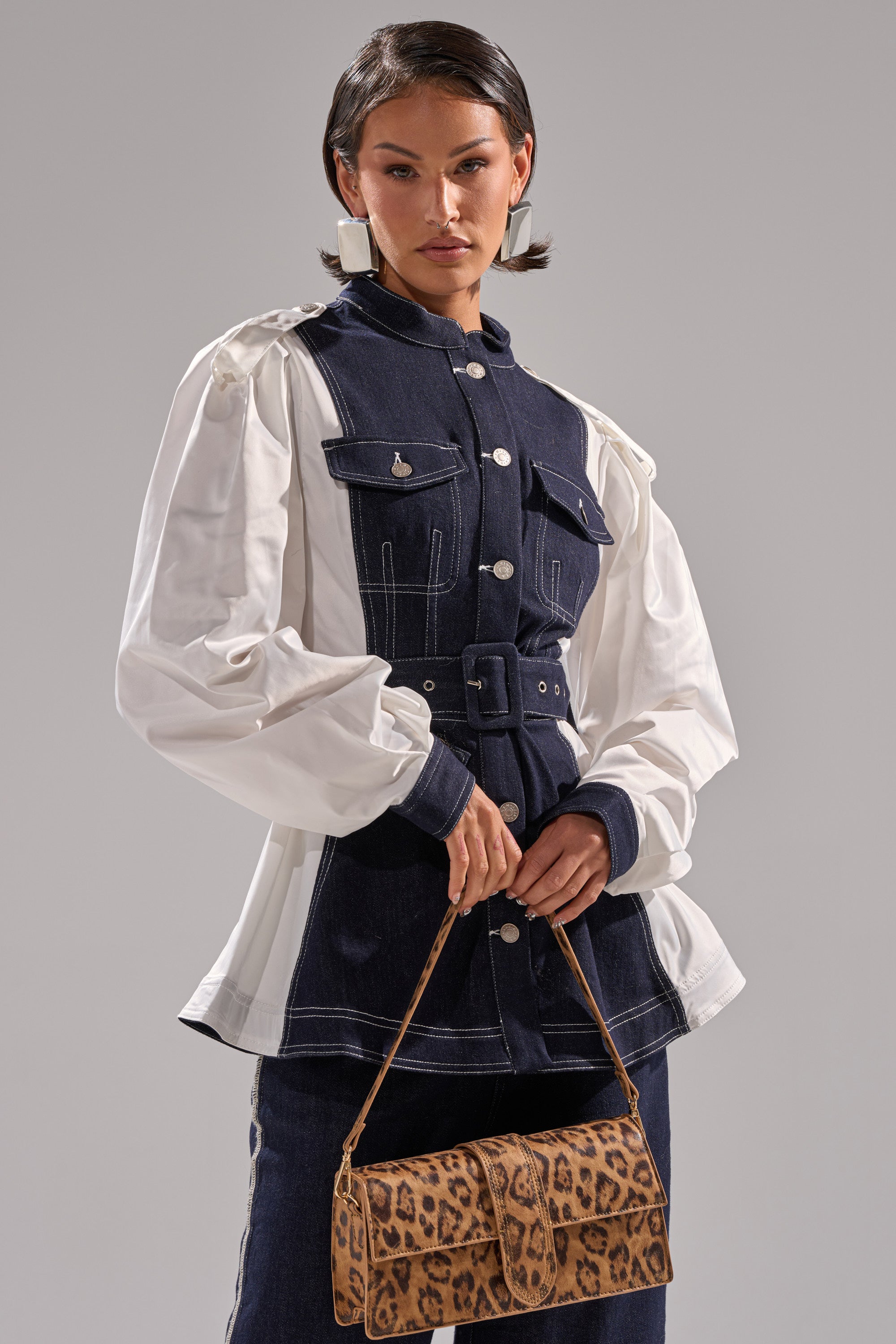 DIANA DENIM AND POPLIN BUTTON DOWN