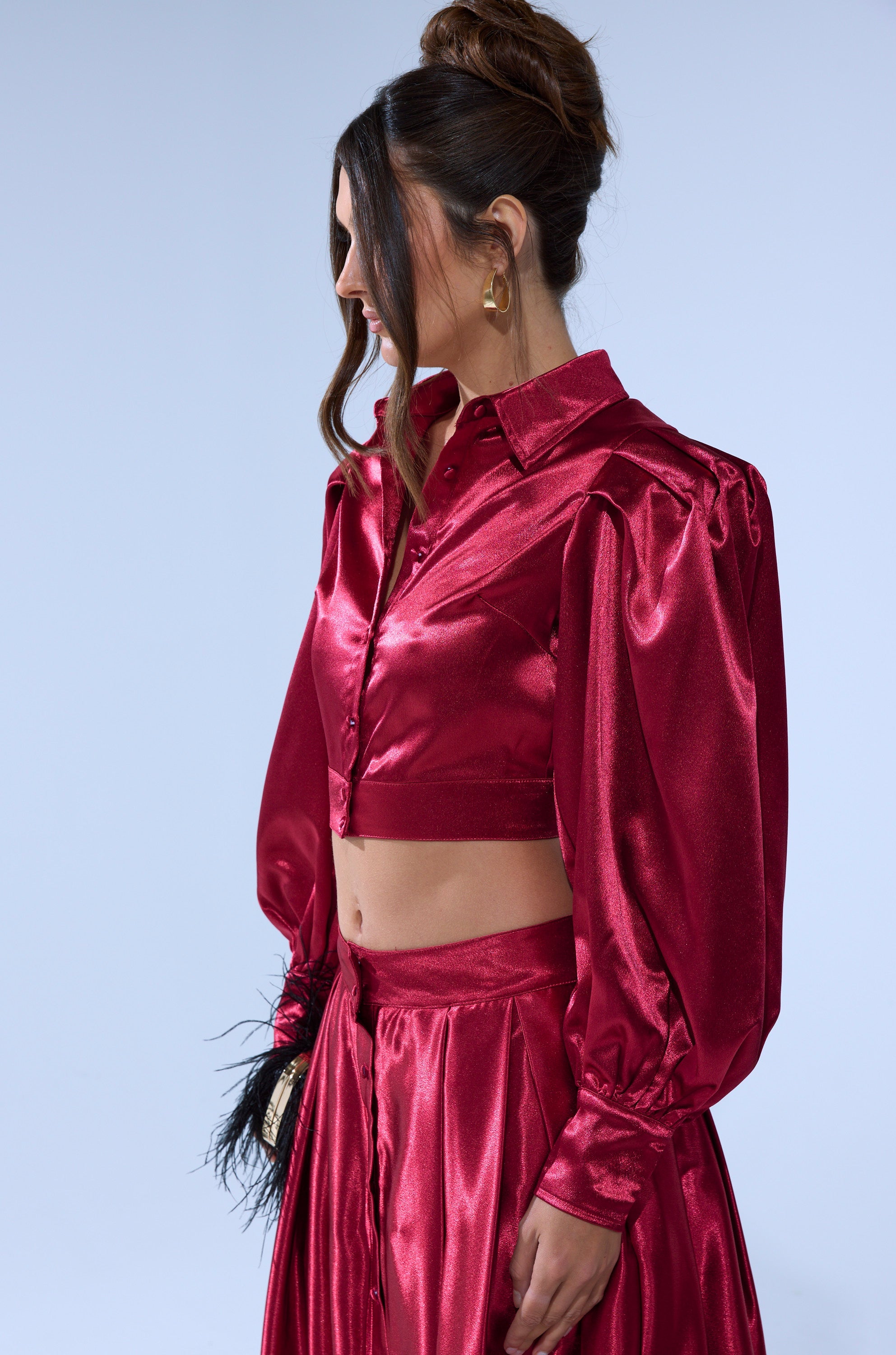 CANDICE OPEN BACK SATIN BUTTON DOWN SHIRT