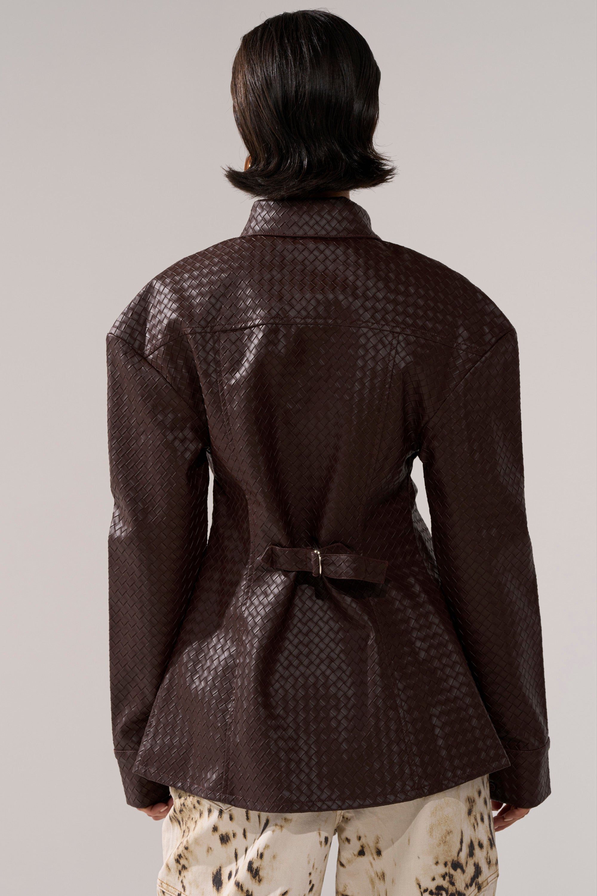 FEELING RICH FAUX LEATHER BUTTON DOWN