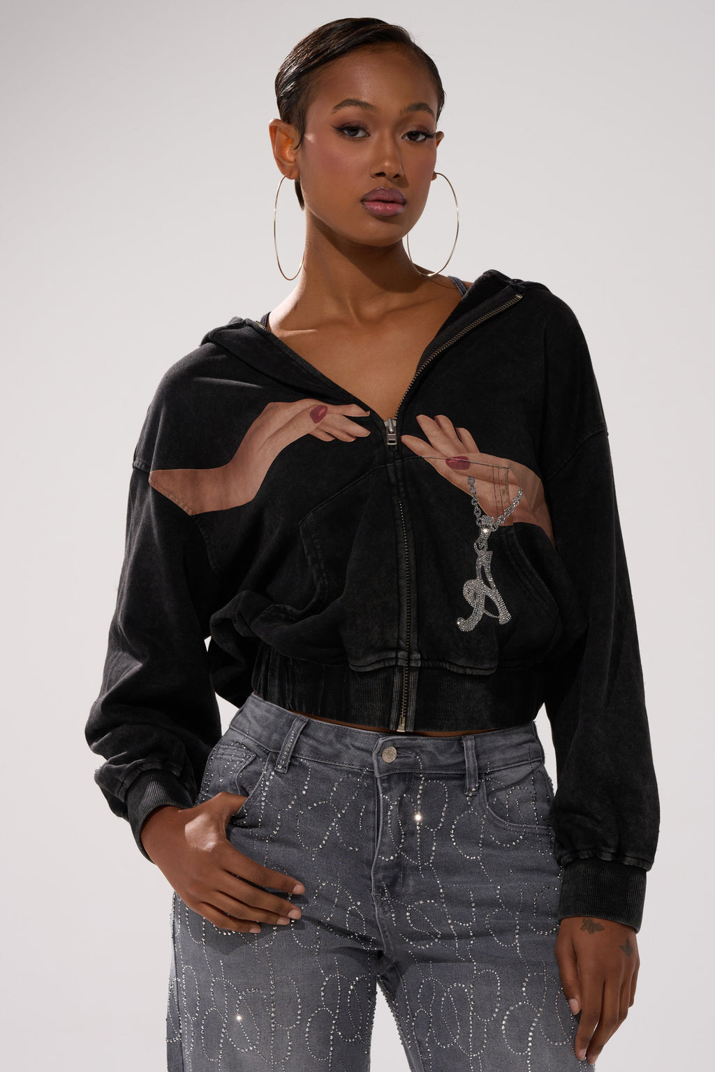 GRAB MY HAND ZIP UP SWEATSHIRT