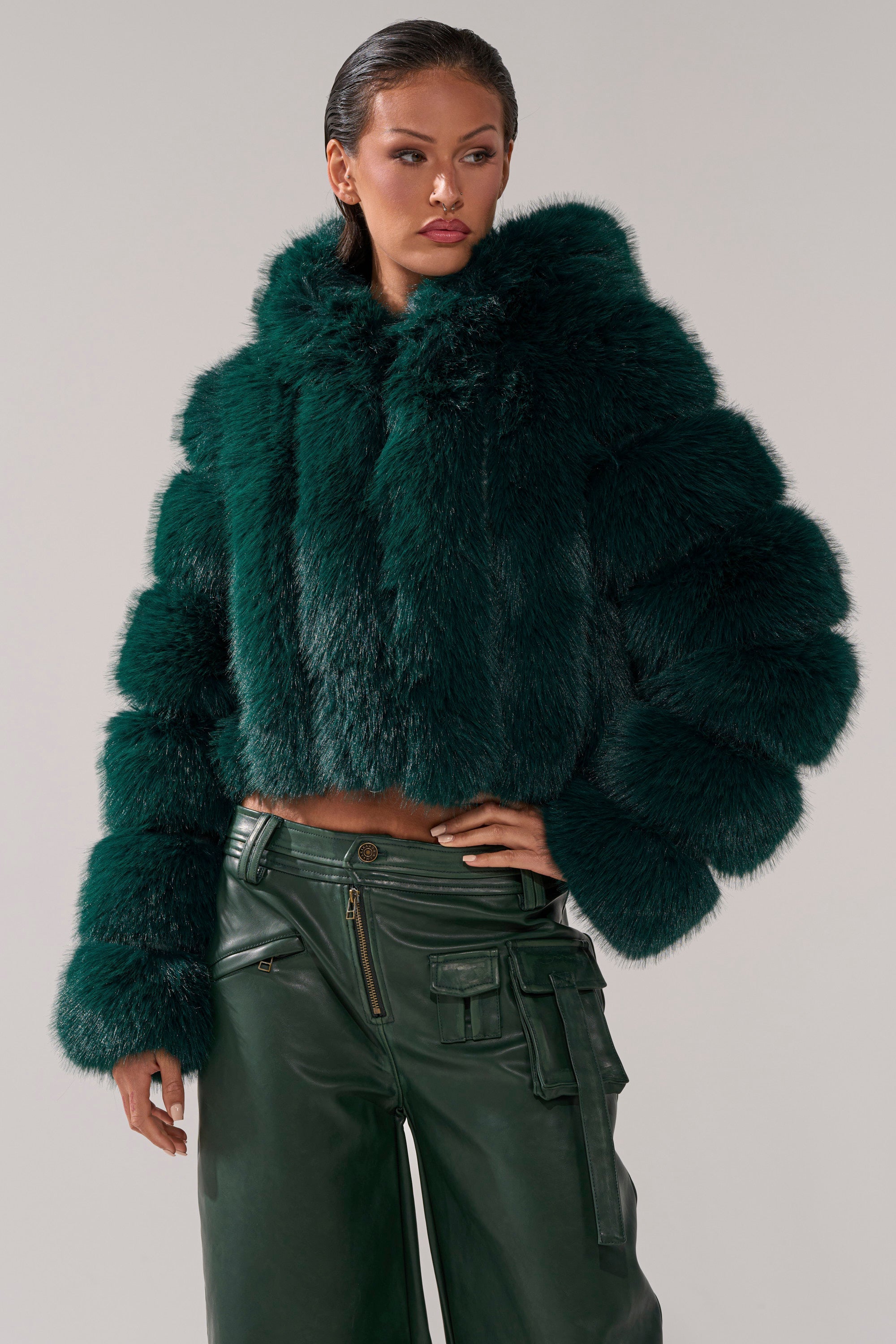 JOLENE FAUX FUR COAT IN EMERALD GREEN
