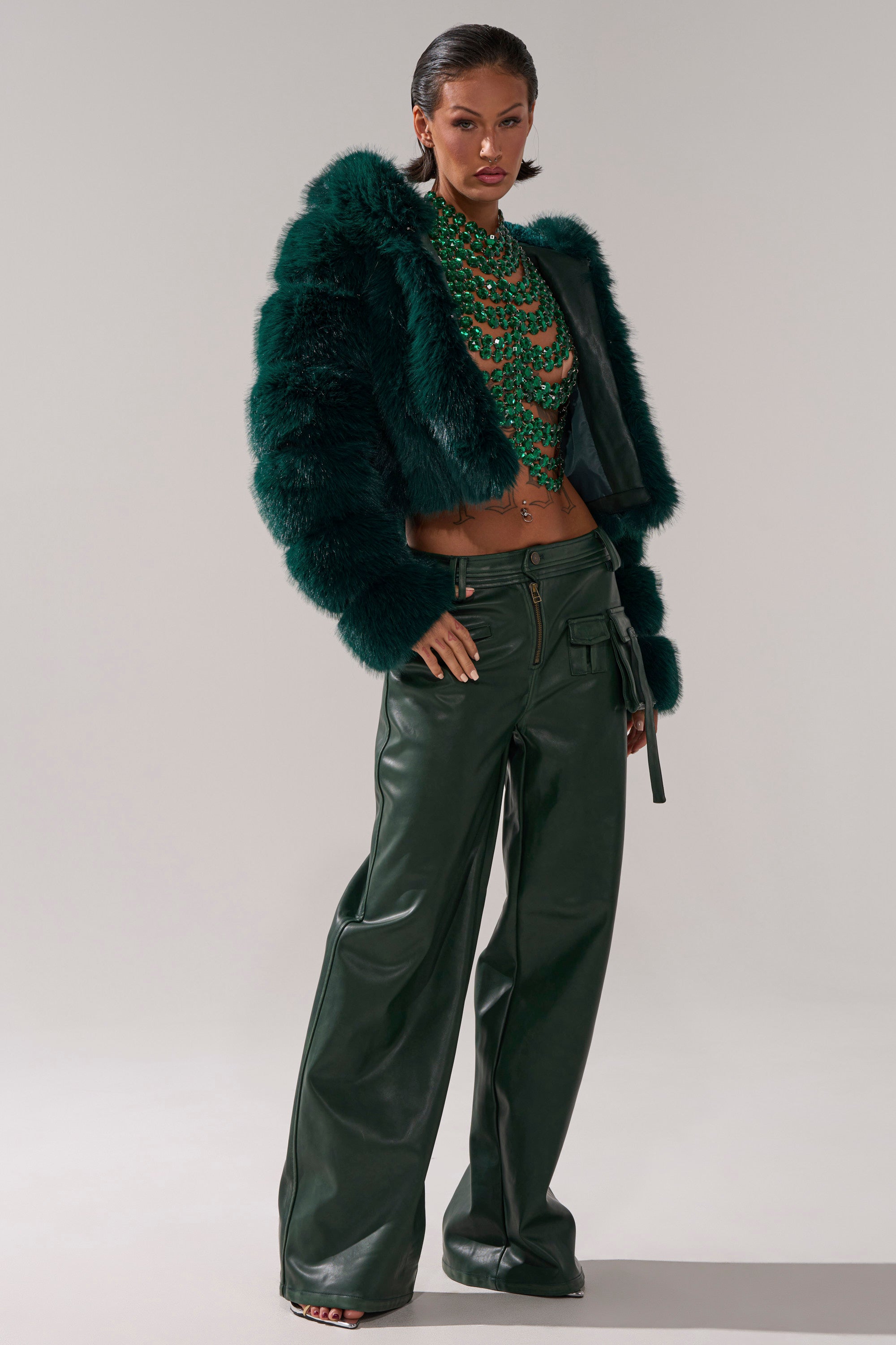 JOLENE FAUX FUR COAT IN EMERALD GREEN