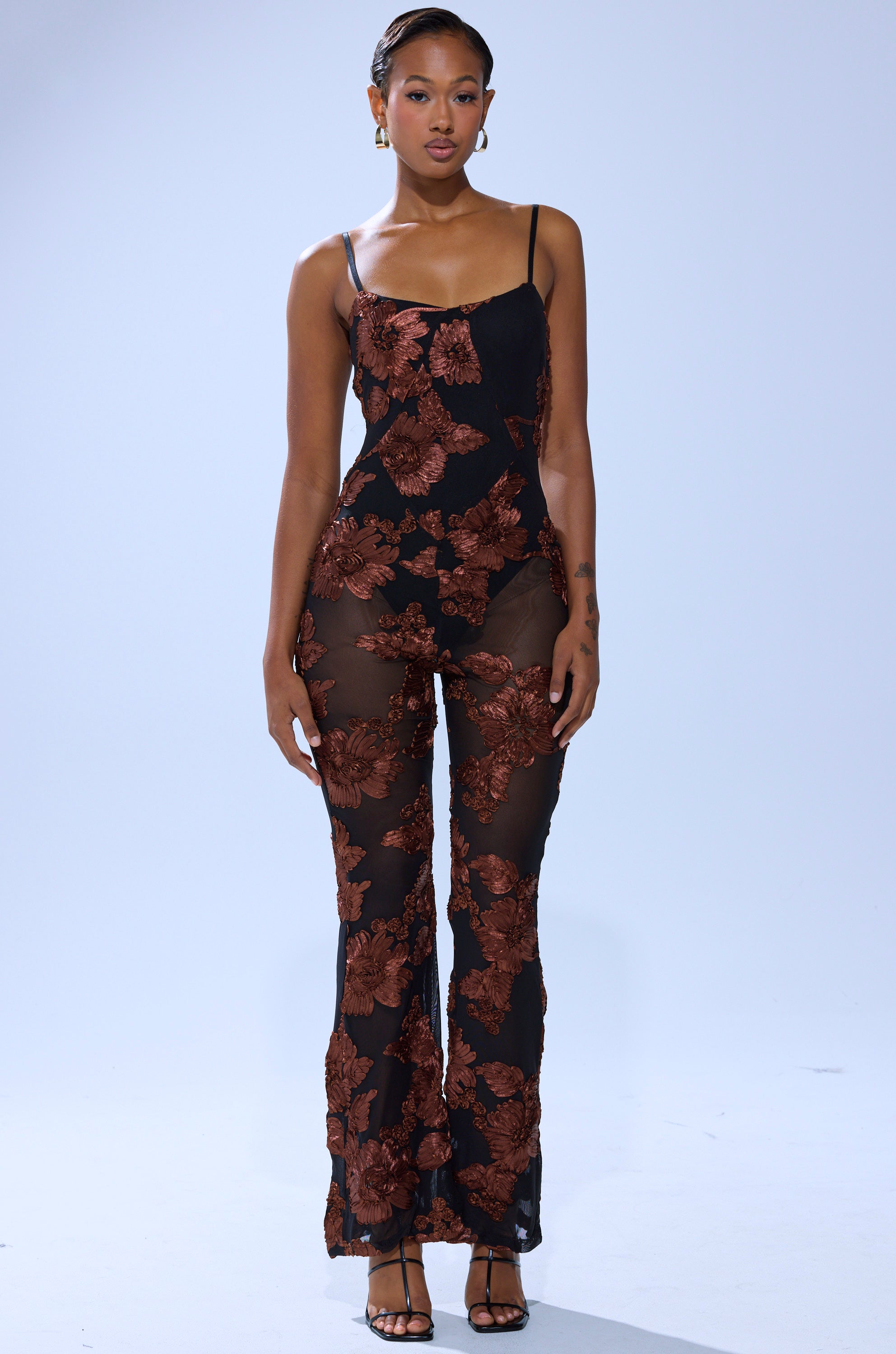 LAY IT LOW PRINTED MESH JUMPSUIT