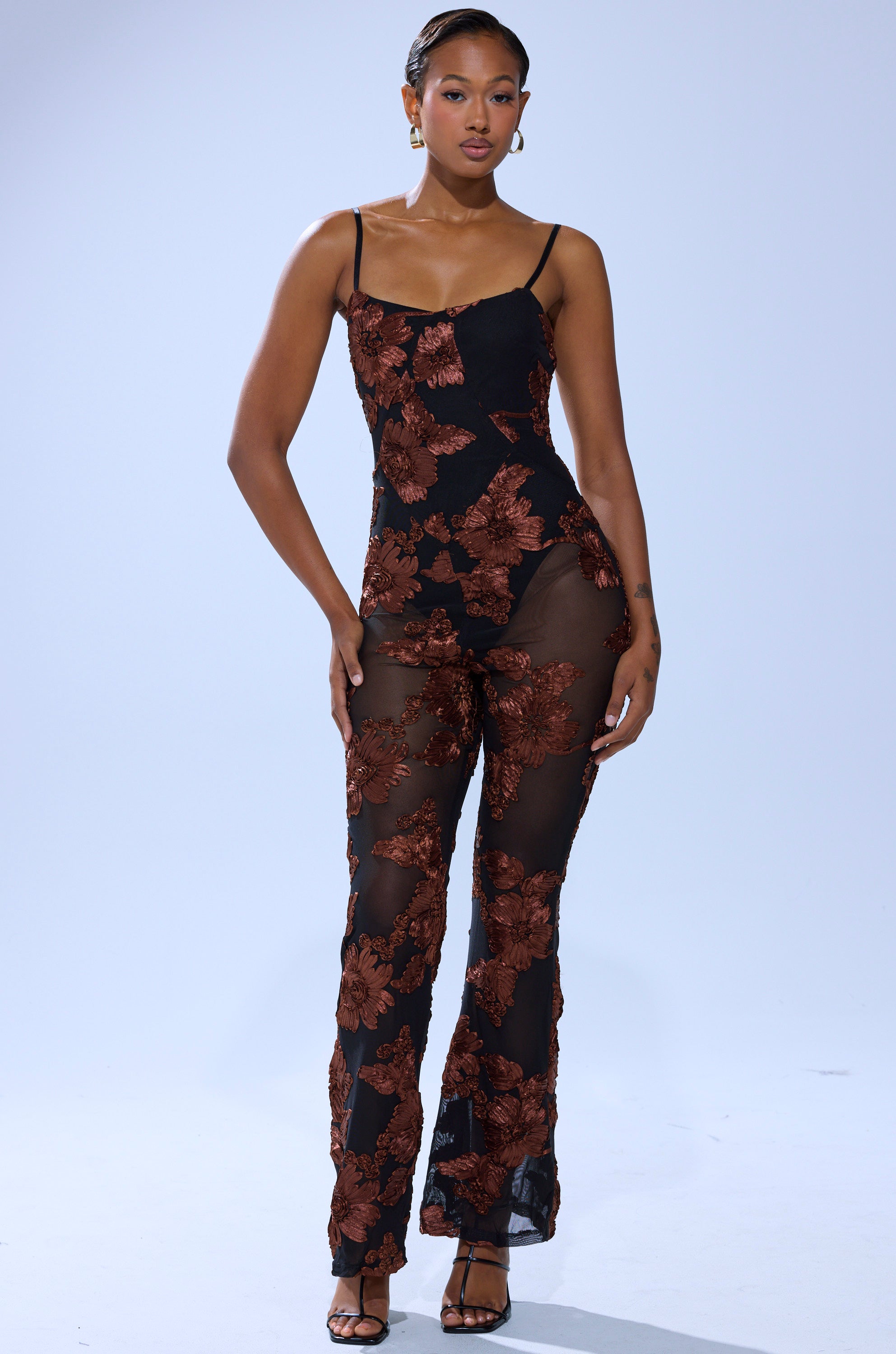 LAY IT LOW PRINTED MESH JUMPSUIT