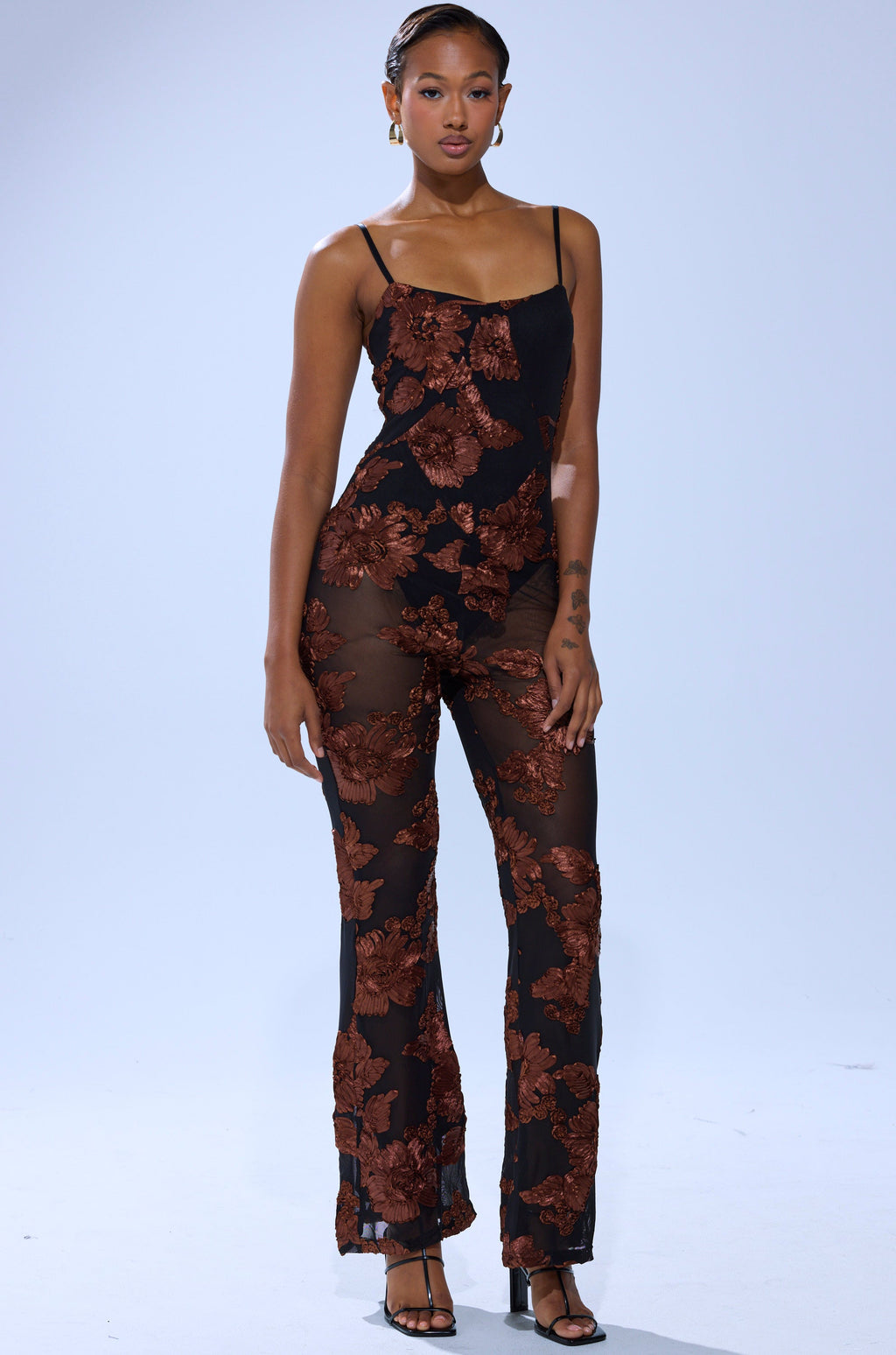 LAY IT LOW PRINTED MESH JUMPSUIT