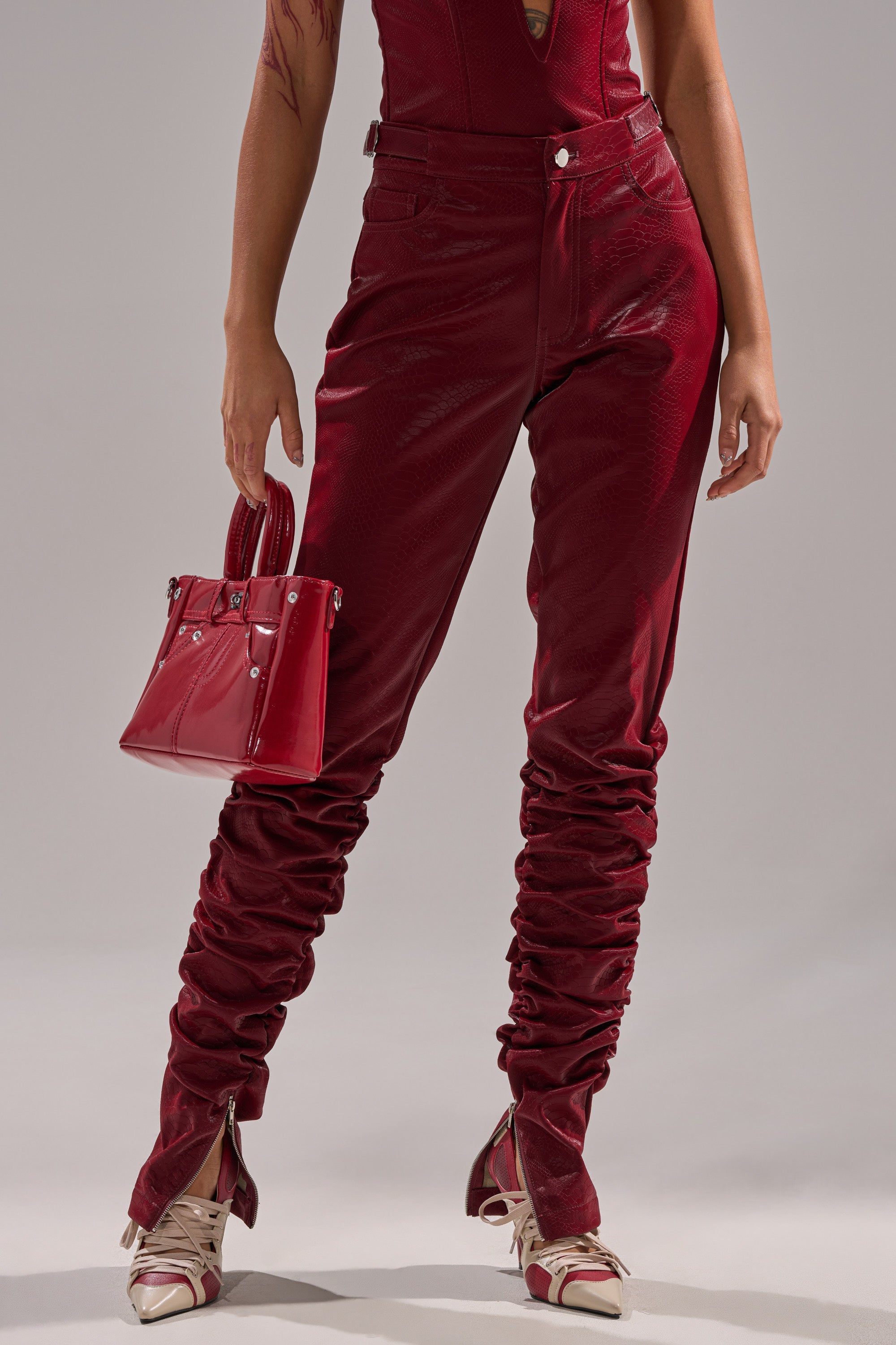 TOO HOT FOR YOU FAUX LEATHER RUCHED TROUSER