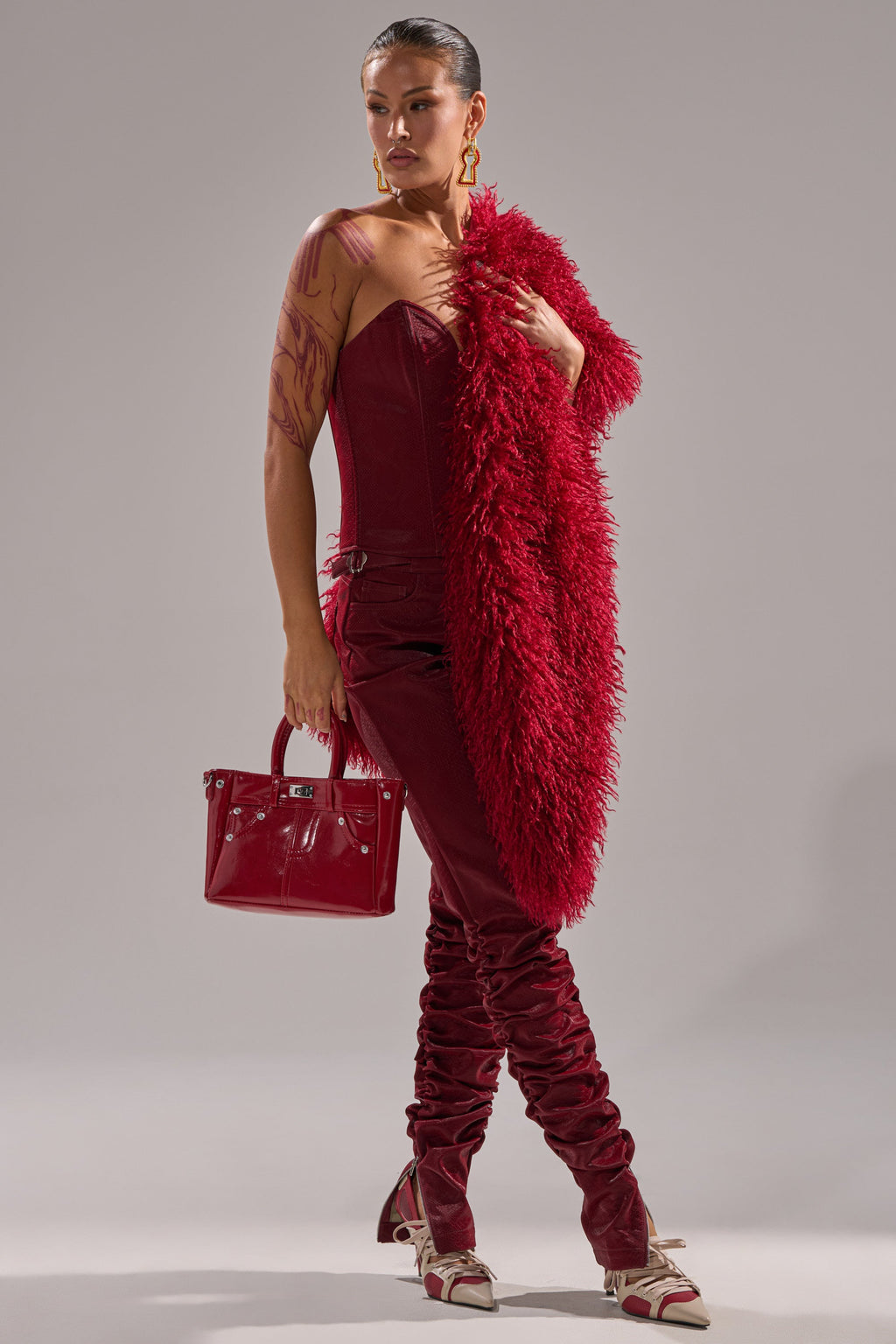 TOO HOT FOR YOU FAUX LEATHER RUCHED TROUSER