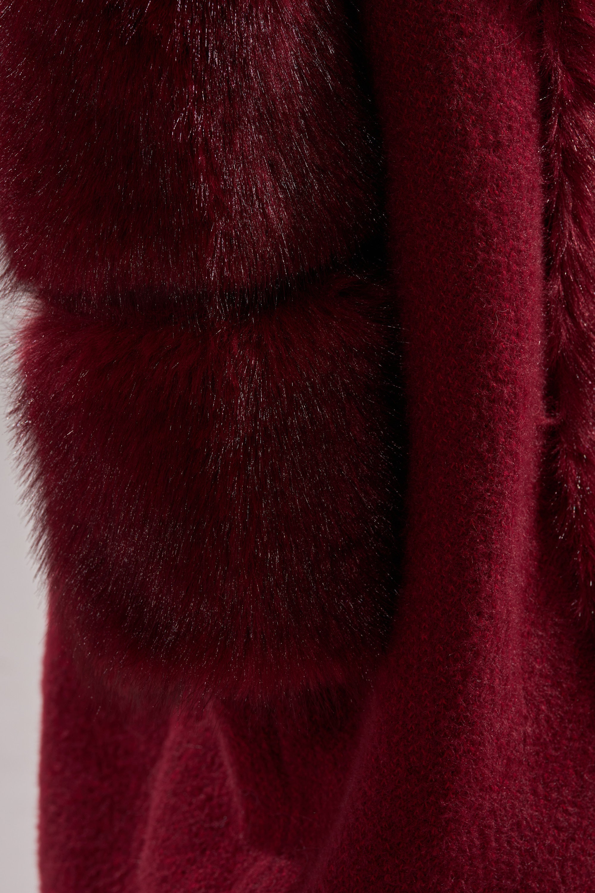 LUXE LIFE FUR CARDIGAN IN BURGUNDY