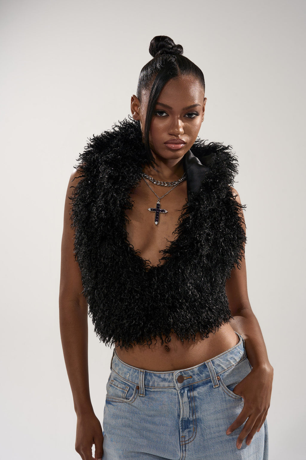 THINK ABOUT YOU ALL THE TIME FUR BLOUSE IN BLACK