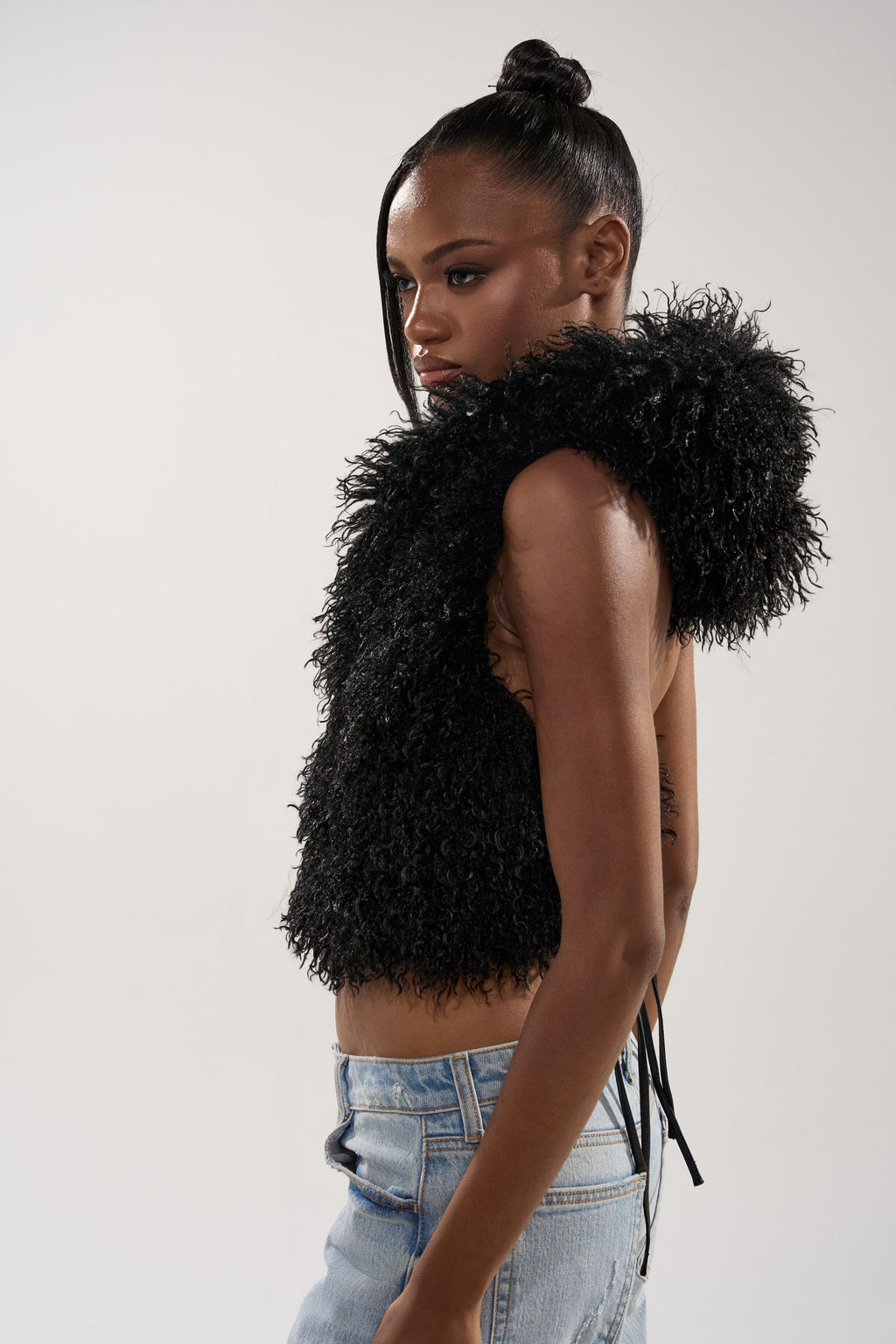 THINK ABOUT YOU ALL THE TIME FUR BLOUSE IN BLACK