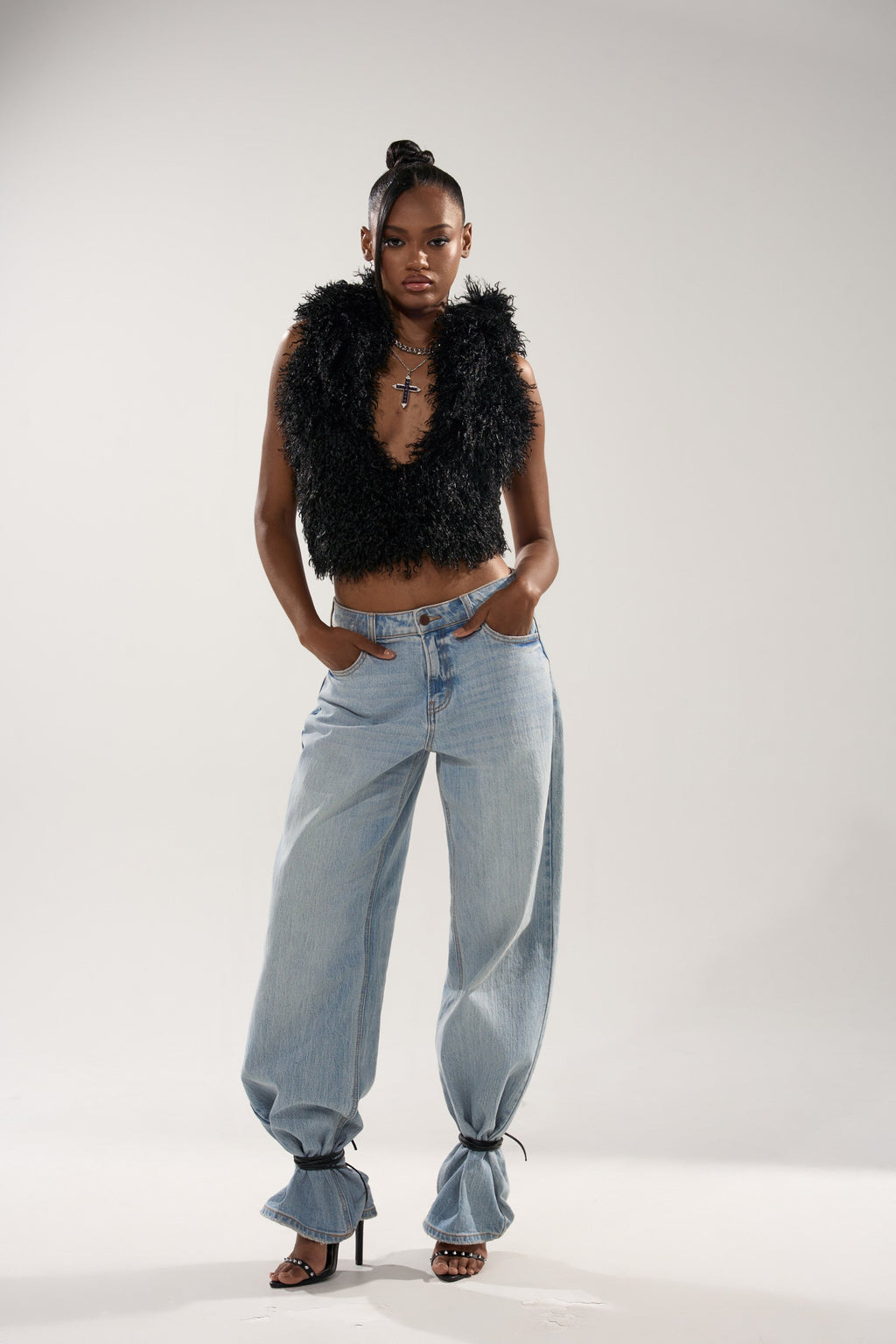 THINK ABOUT YOU ALL THE TIME FUR BLOUSE IN BLACK