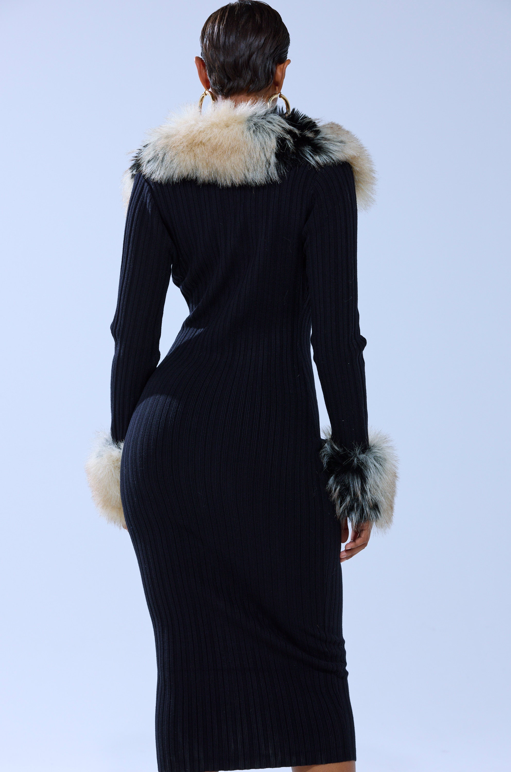 MICHELLE KNIT MIDI DRESS WITH FUR ACCENTS