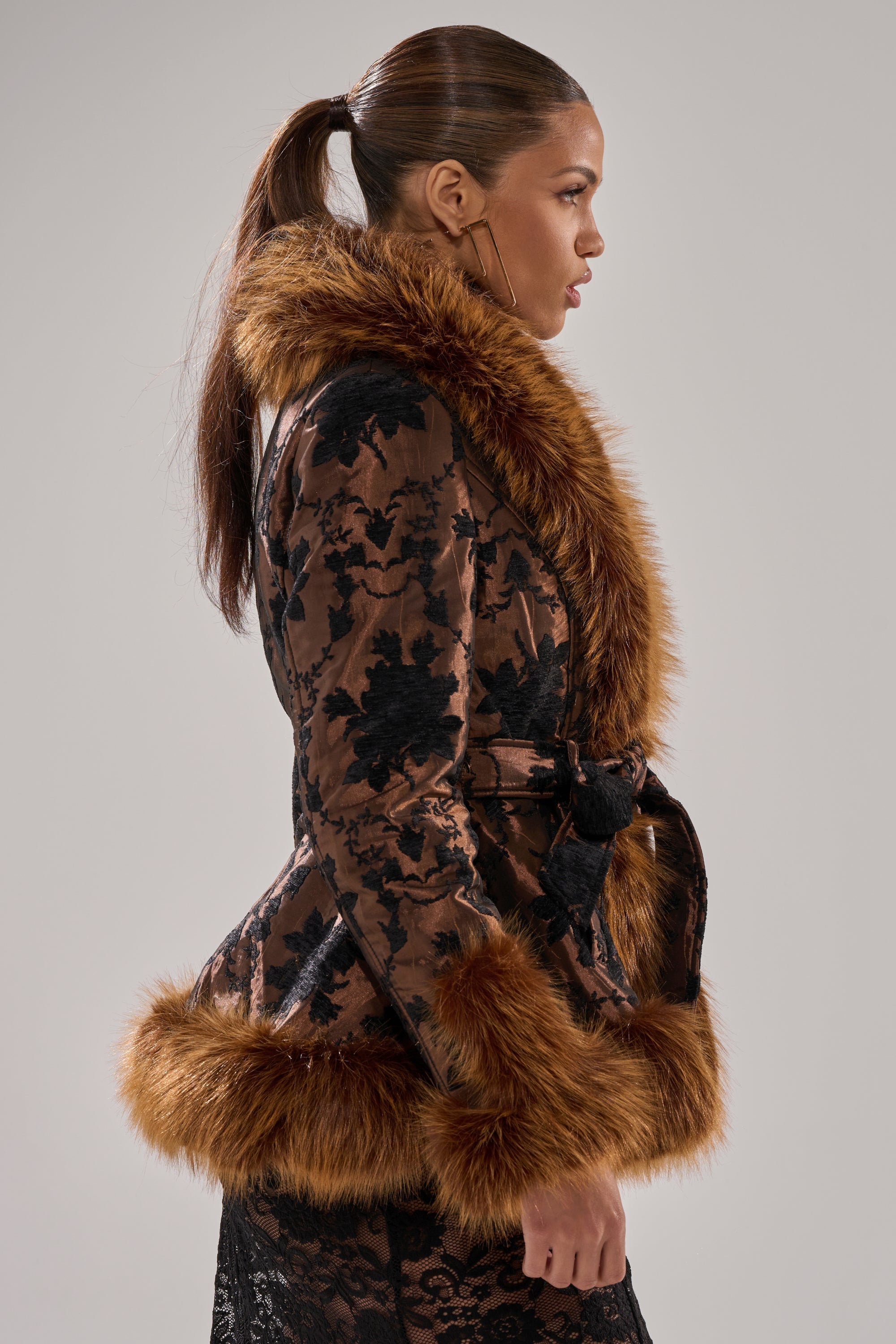 KENZY FUR TRIM MOTO IN JACQUARD
