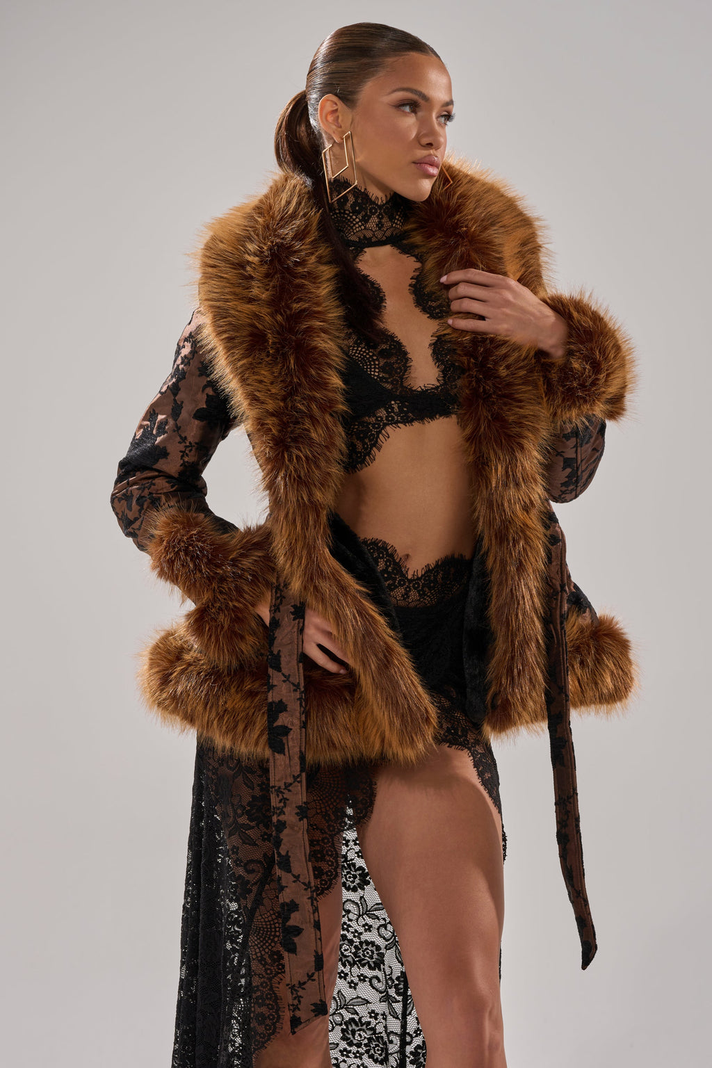 KENZY FUR TRIM MOTO IN JACQUARD