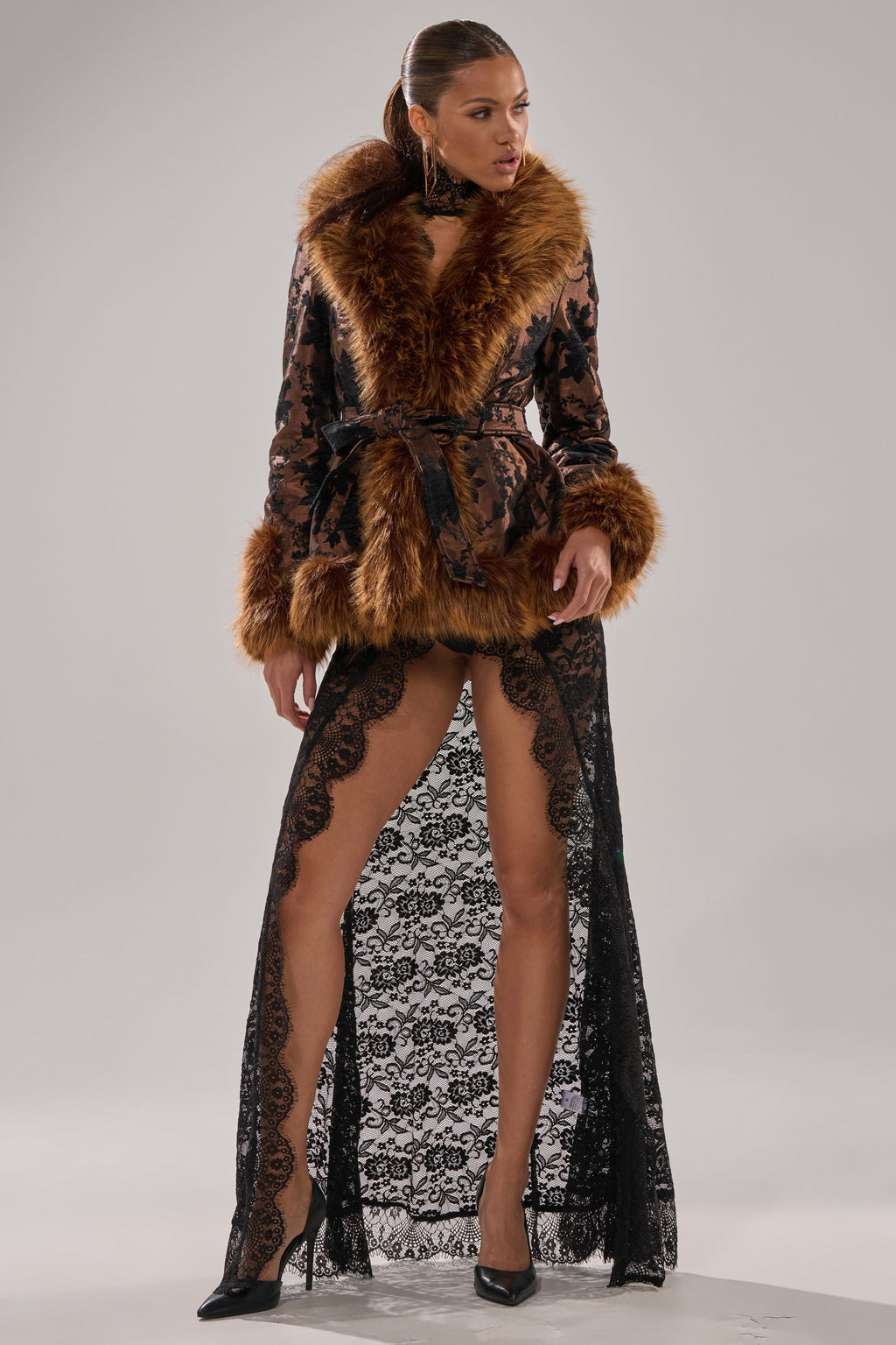 KENZY FUR TRIM MOTO IN JACQUARD