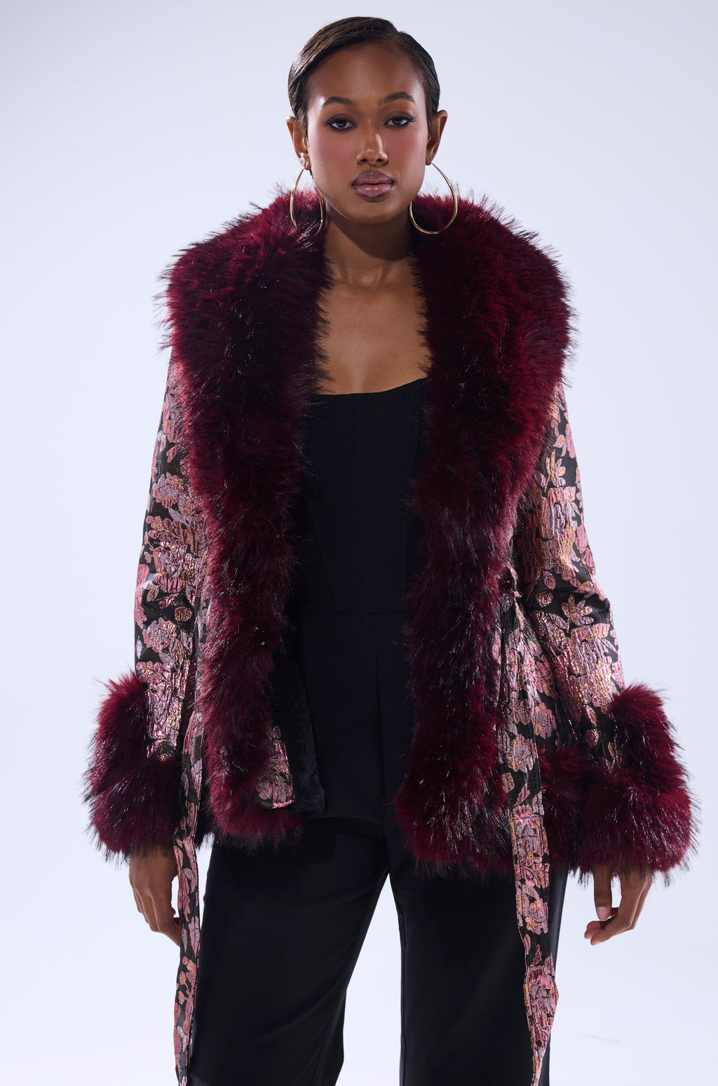 KENZY FUR TRIM MOTO IN PINK MULTI