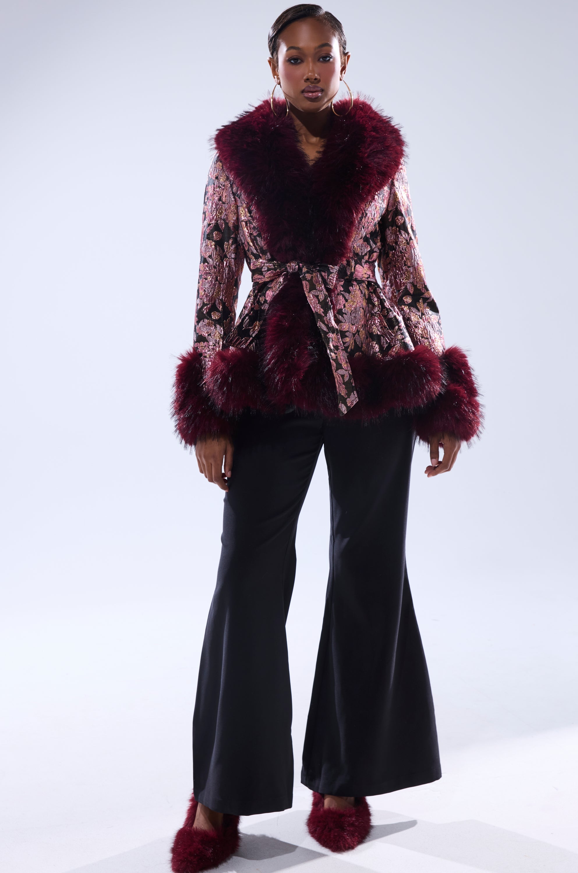 KENZY FUR TRIM MOTO IN PINK MULTI