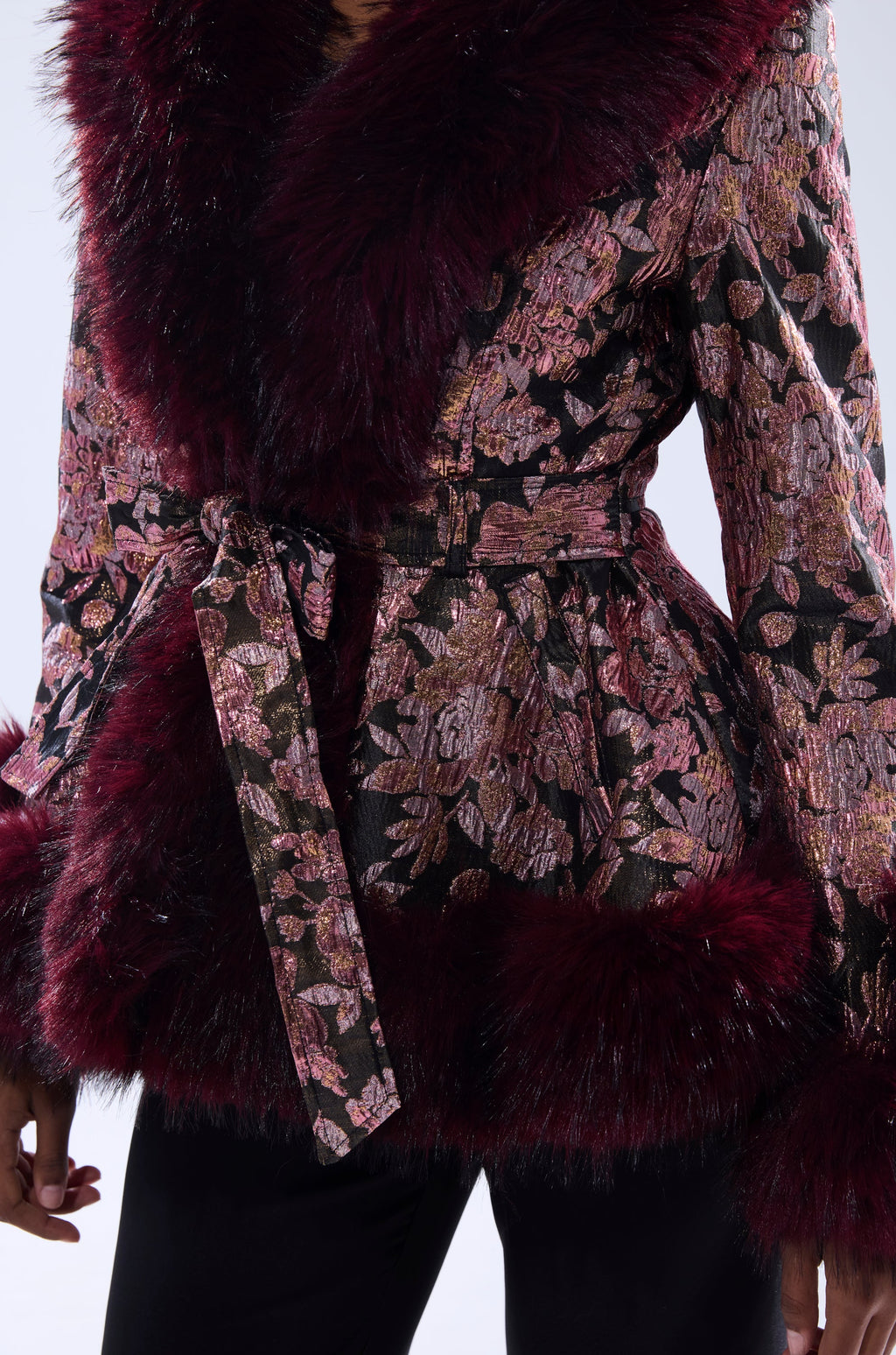 KENZY FUR TRIM MOTO IN PINK MULTI