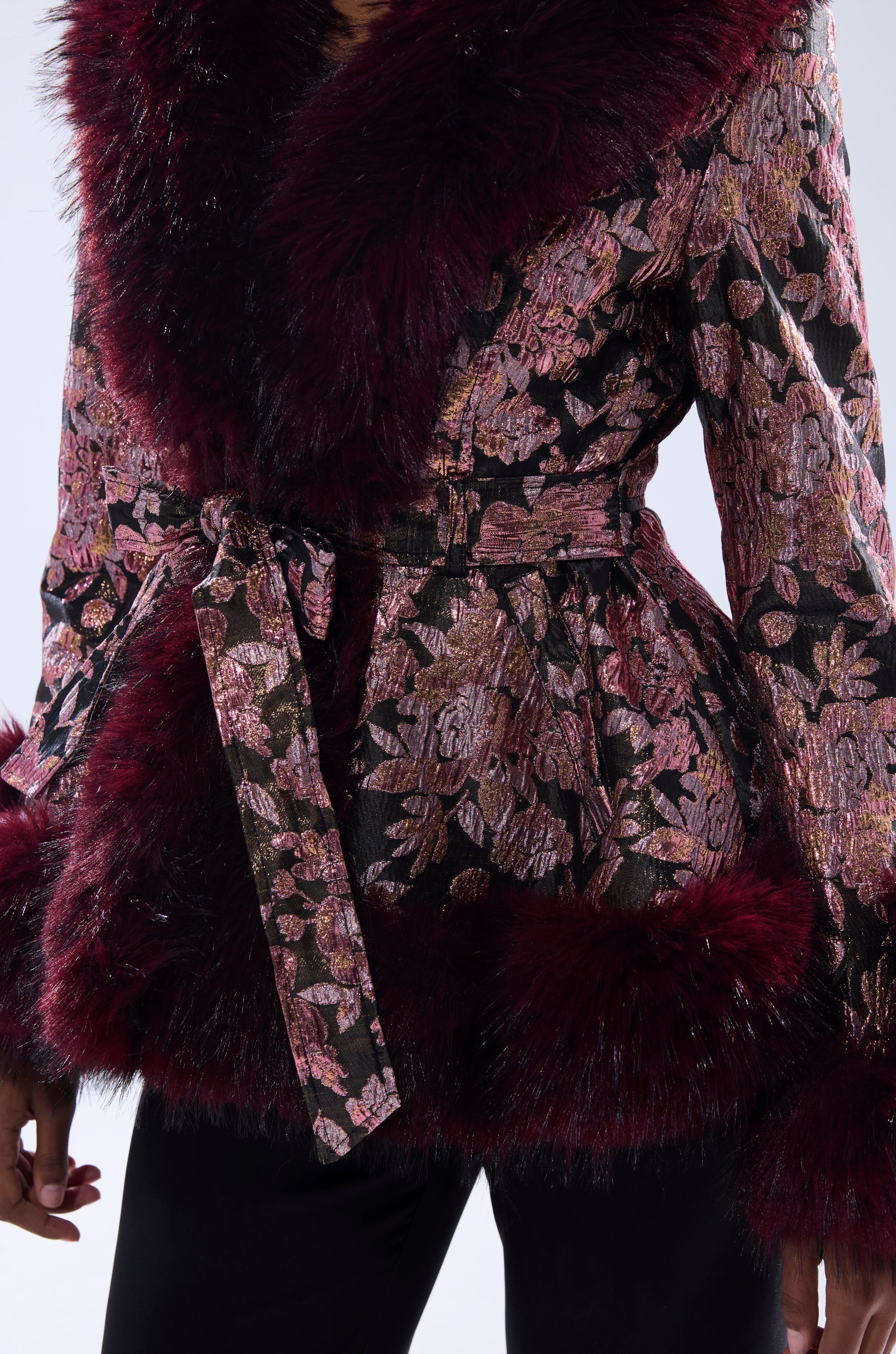 KENZY FUR TRIM MOTO IN PINK MULTI