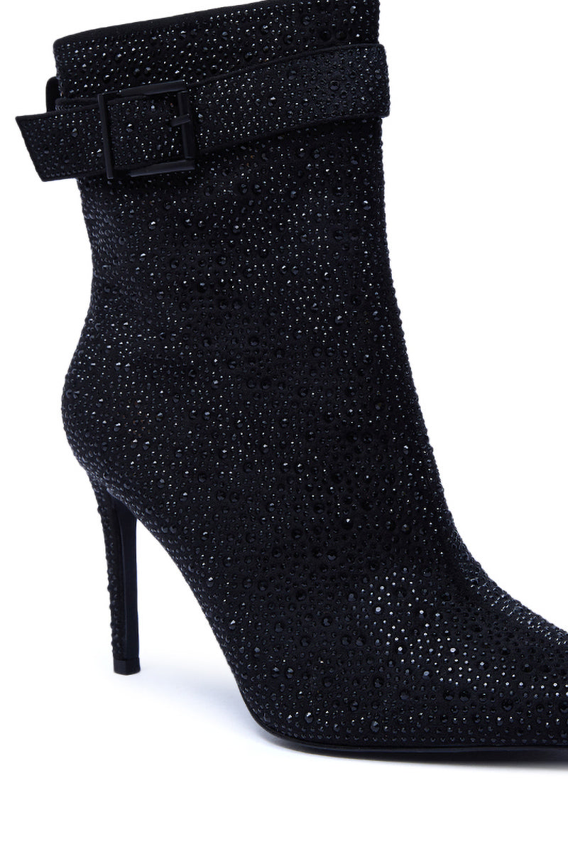 AZALEA WANG LAKSHMI BLACK SPARKLE RHINESTONE STILETTO BOOTIE