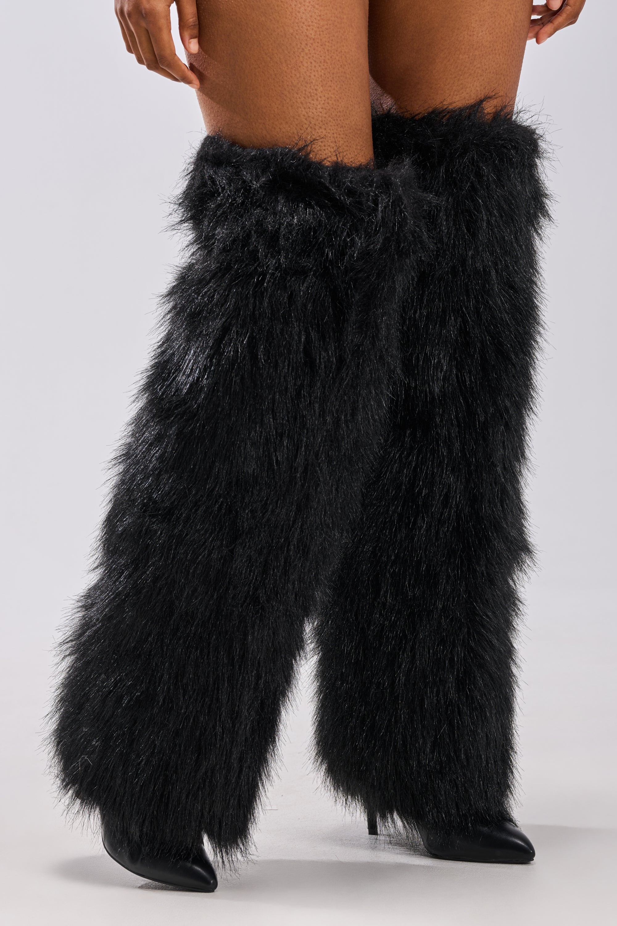 AZALEA WANG LANGLEYE BLACK THIGH HIGH FUR LUXE BOOT