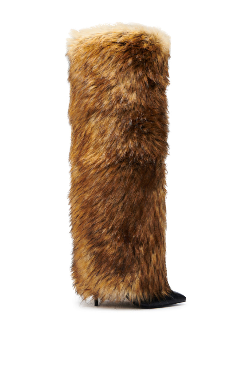 AZALEA WANG LANGLEYE BROWN THIGH HIGH FUR LUXE BOOT