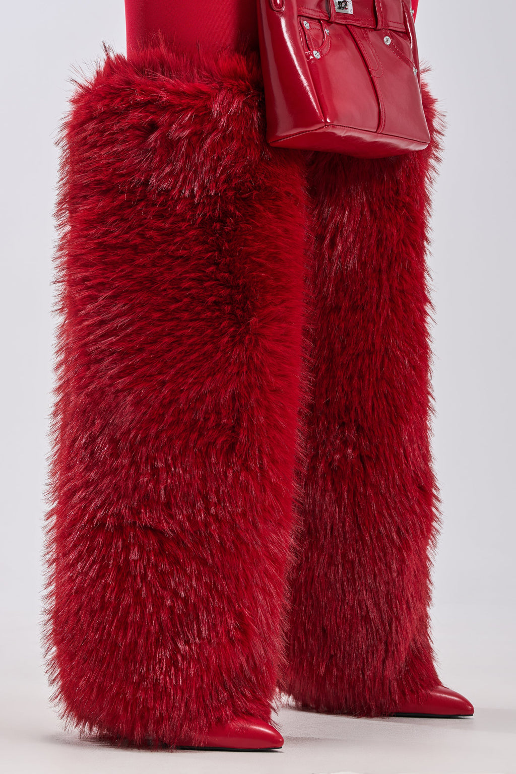 AZALEA WANG LANGLEYE RED THIGH HIGH FUR LUXE BOOT