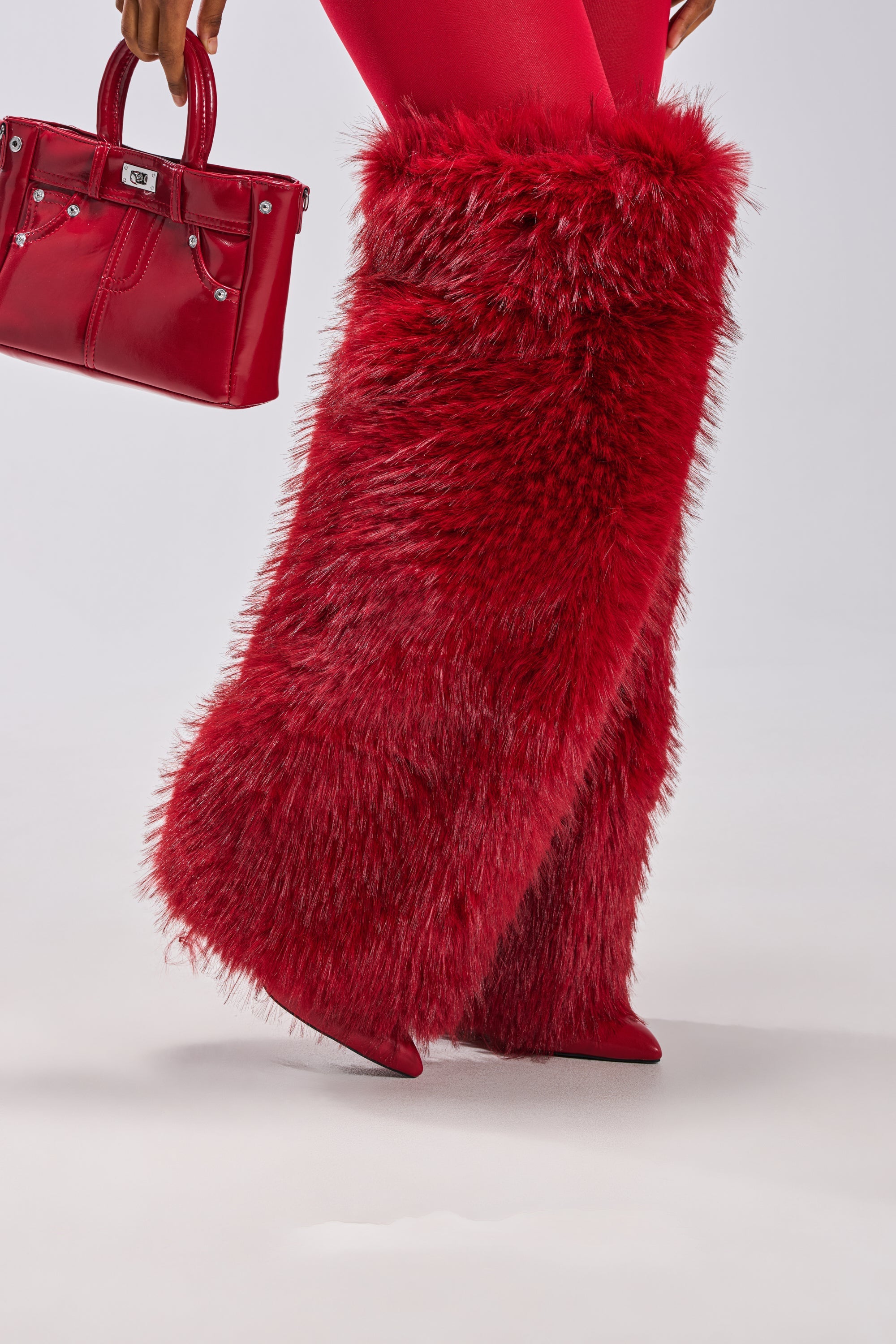 AZALEA WANG LANGLEYE RED THIGH HIGH FUR LUXE BOOT