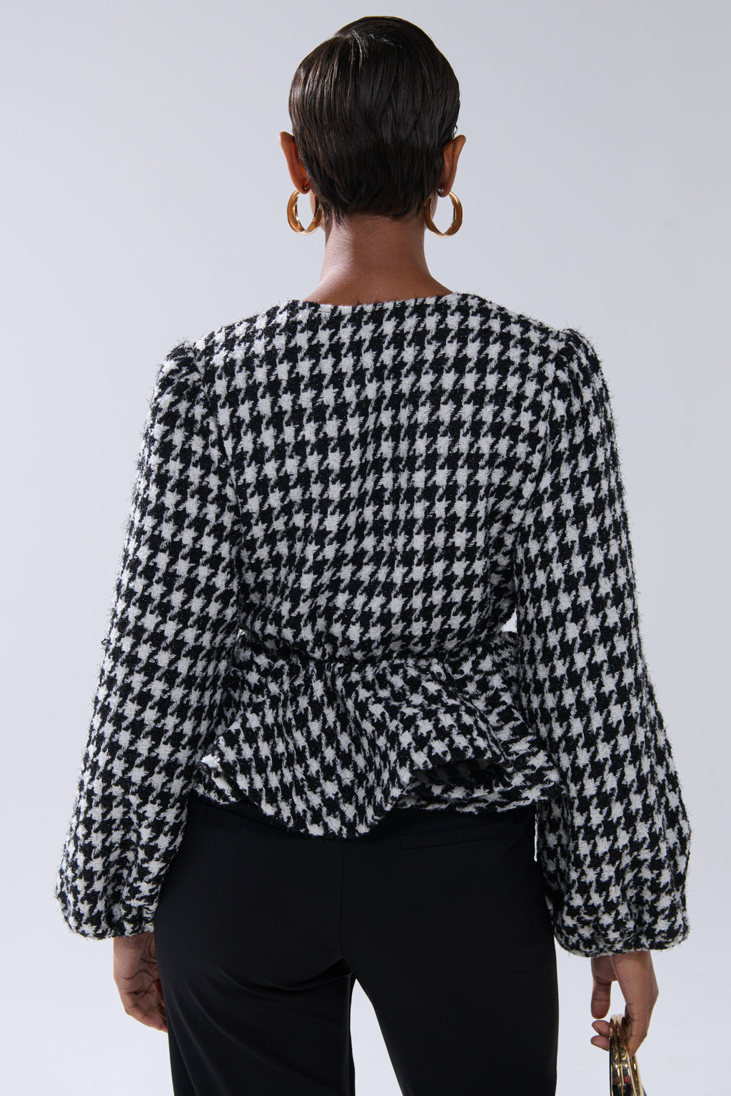 GIRL PLEASE HOUNDSTOOTH TIE-FRONT BLOUSE