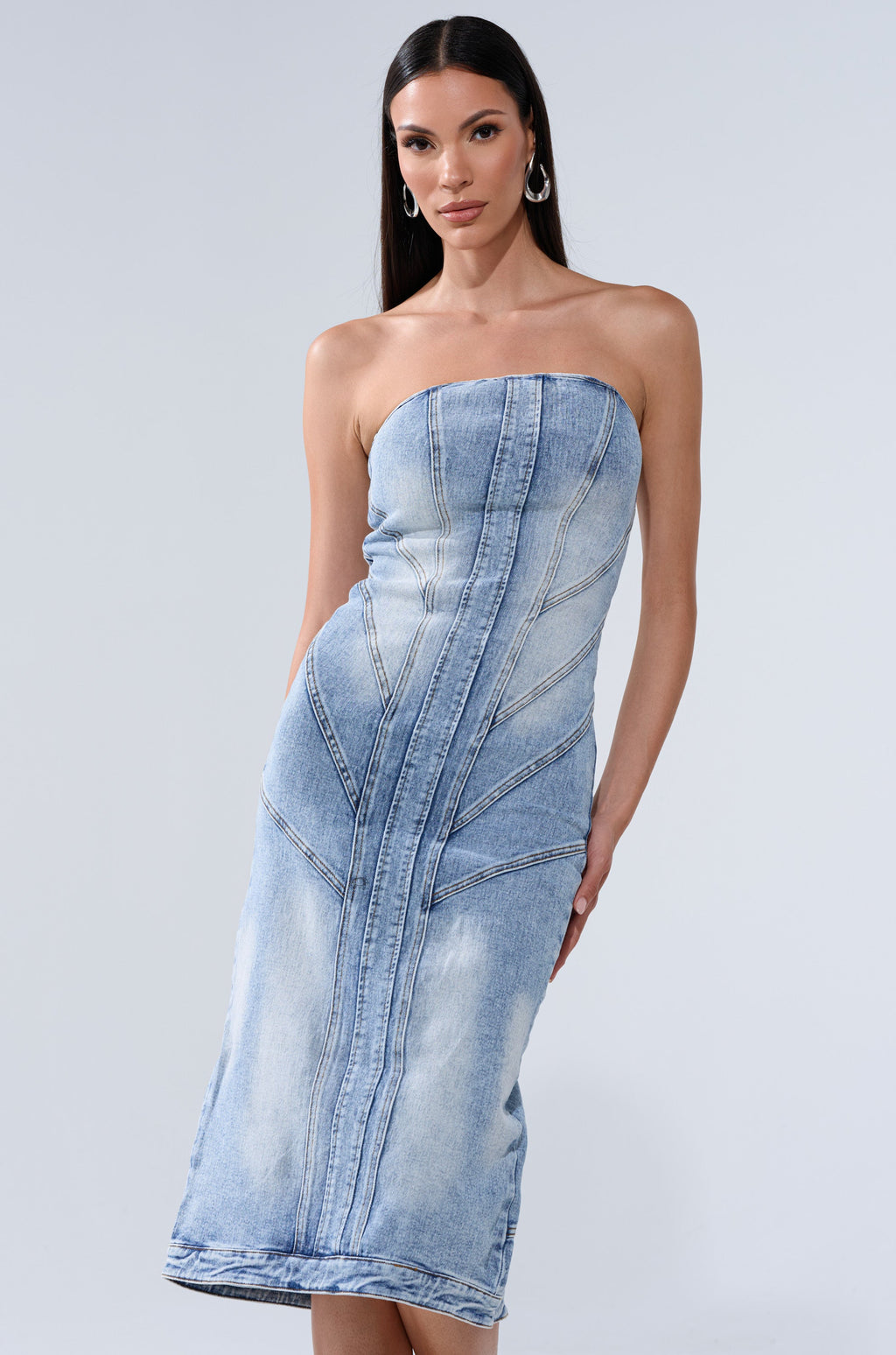 BROOKLYN BADDIE DENIM MIDI DRESS