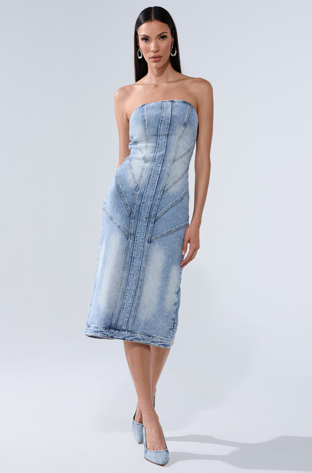 BROOKLYN BADDIE DENIM MIDI DRESS