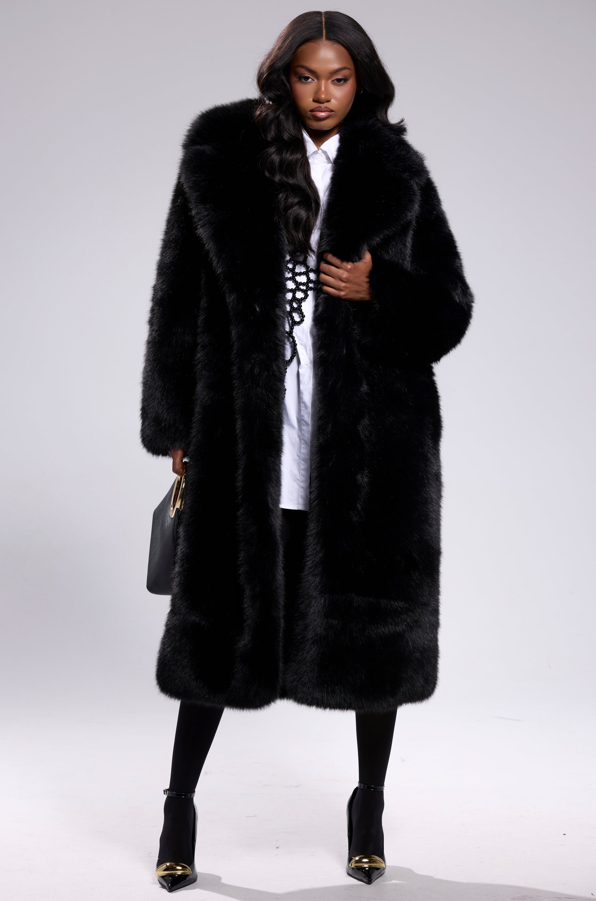 OSLO FAUX FUR COAT IN BLACK