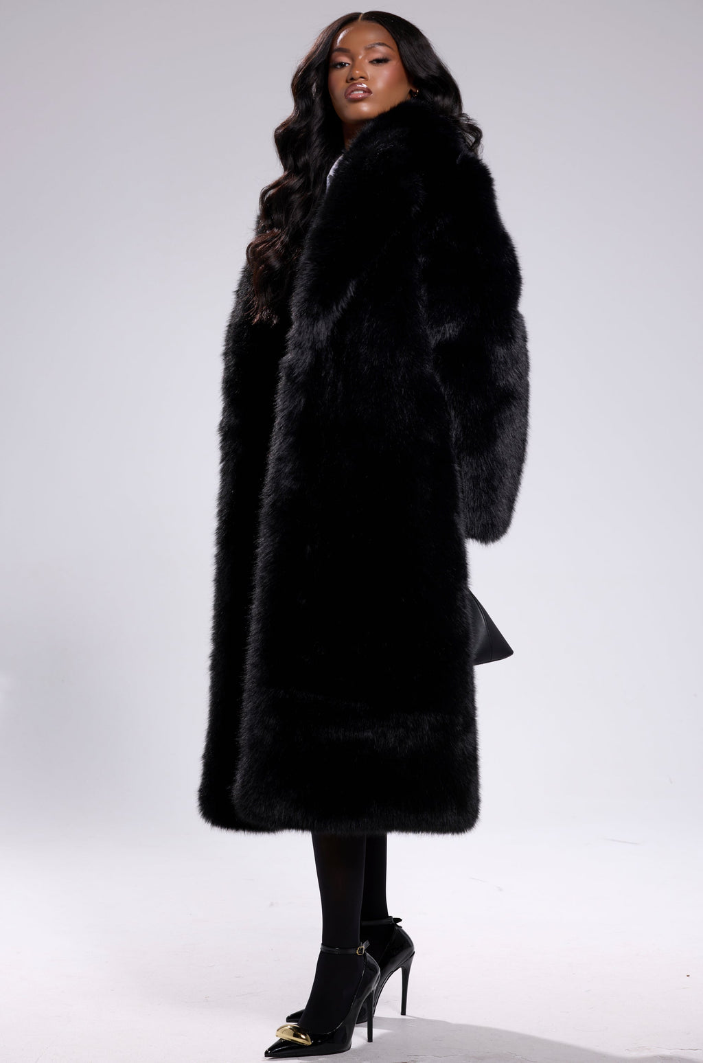 OSLO FAUX FUR COAT IN BLACK