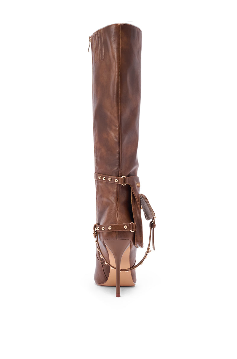AZALEA WANG RONDEL BROWN DISTRESSED STILETTO BOOT