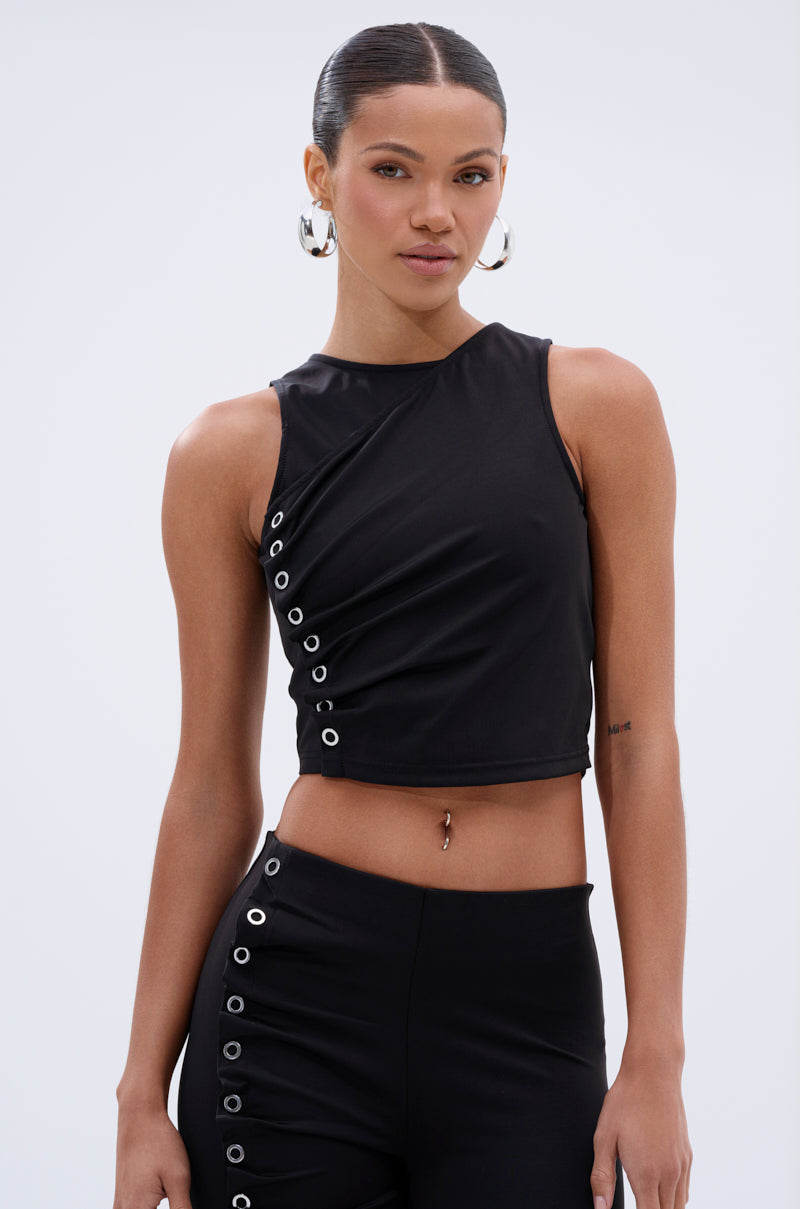 GROMMET DETAIL RUCHED TANK TOP