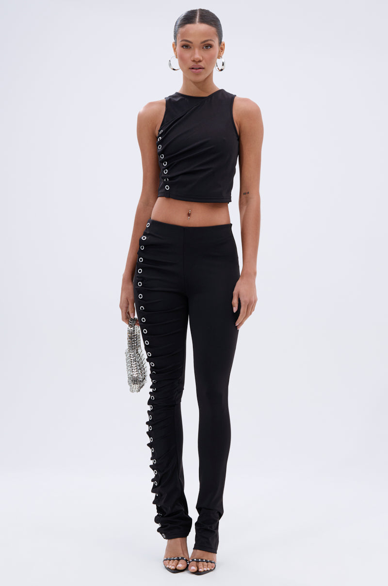 GROMMET DETAIL RUCHED TANK TOP