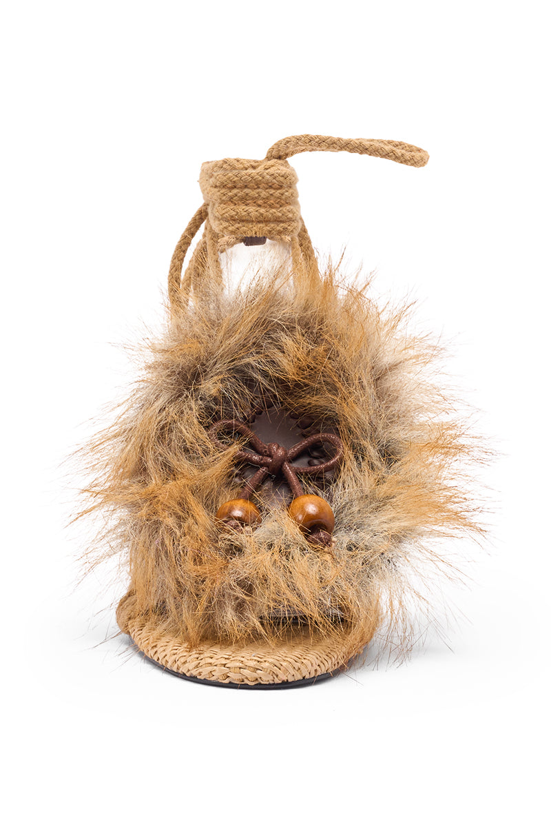 AKIRA GOLD UMIKA BROWN FUR CHUNKY SANDAL
