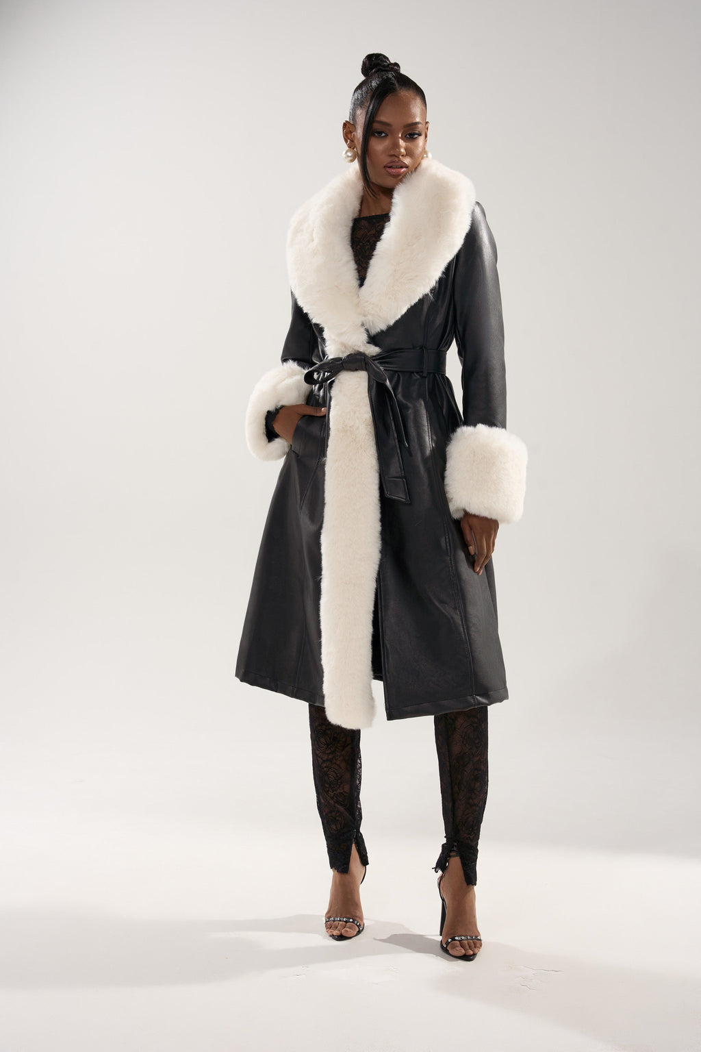 SNOW BUNNY FUR TRIM TRENCH