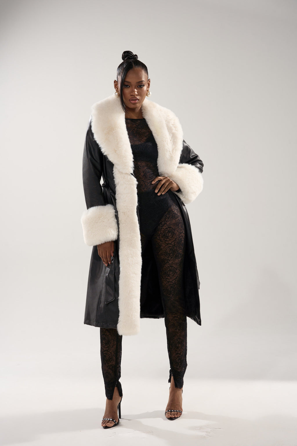 SNOW BUNNY FUR TRIM TRENCH
