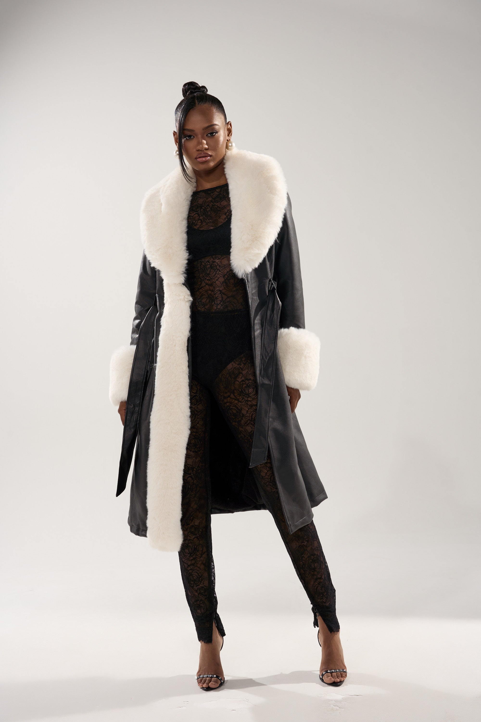 SNOW BUNNY FUR TRIM TRENCH
