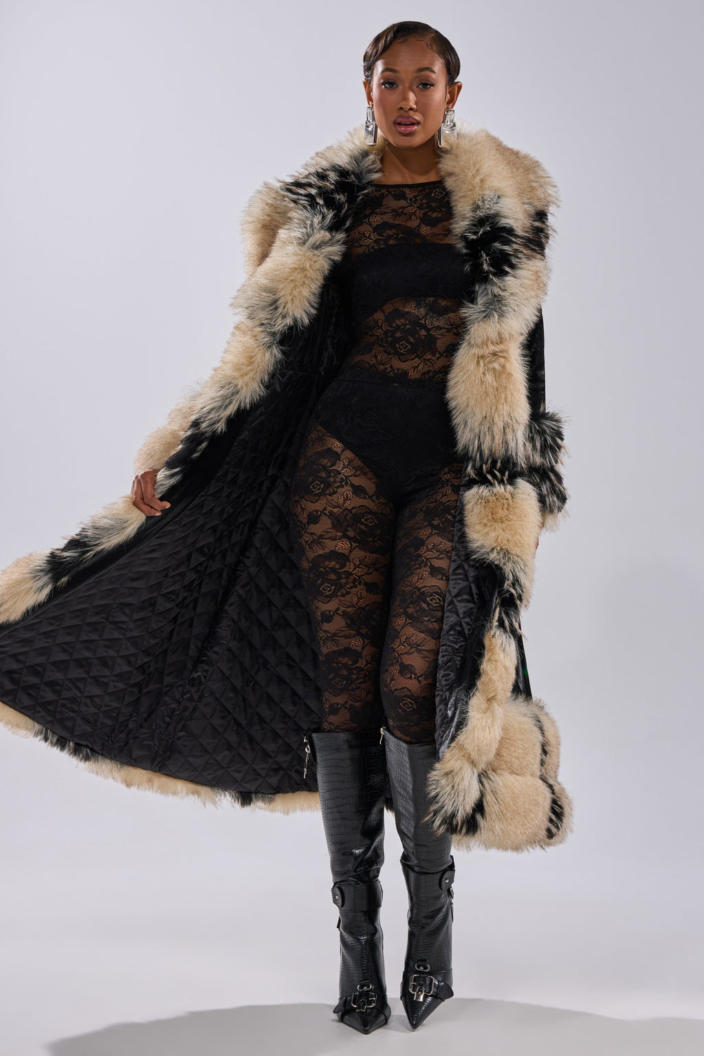 VIVIAN FUR TRIM TRENCH IN LIQUID VELVET
