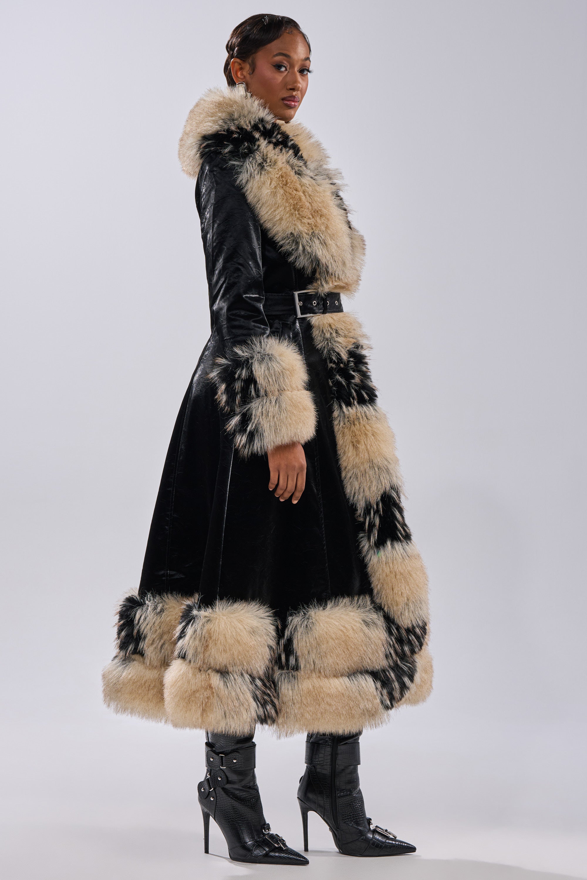 VIVIAN FUR TRIM TRENCH IN LIQUID VELVET