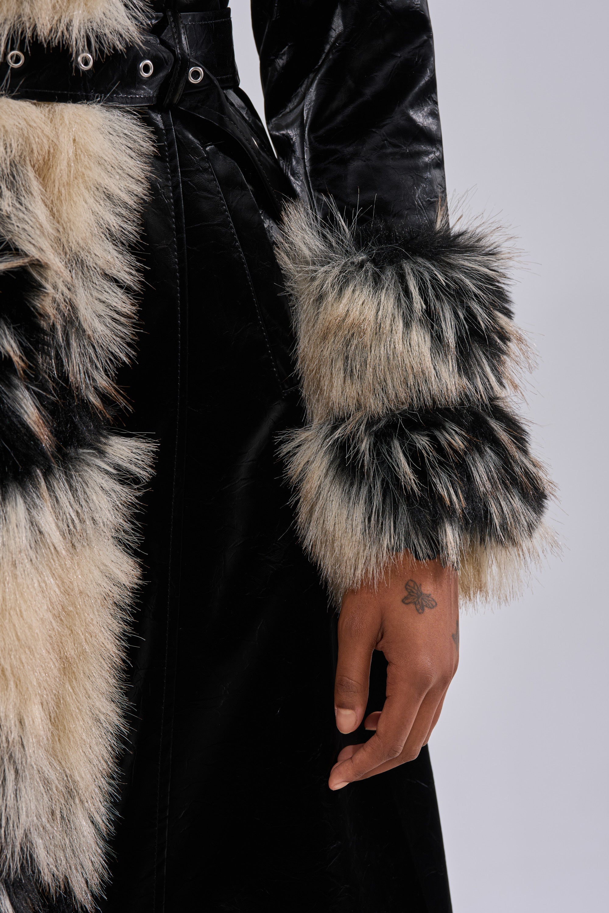 VIVIAN FUR TRIM TRENCH IN LIQUID VELVET