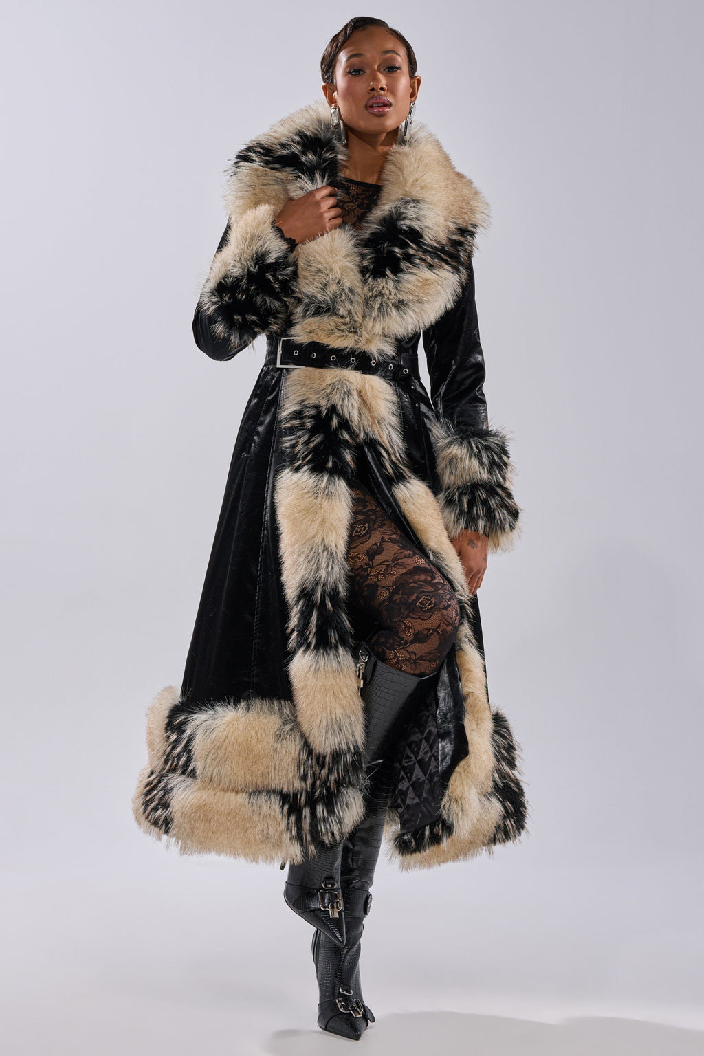 VIVIAN FUR TRIM TRENCH IN LIQUID VELVET