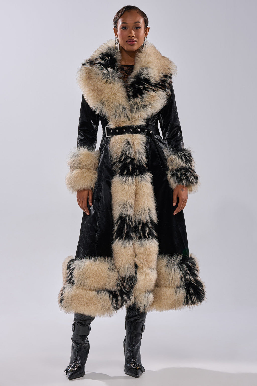 VIVIAN FUR TRIM TRENCH IN LIQUID VELVET