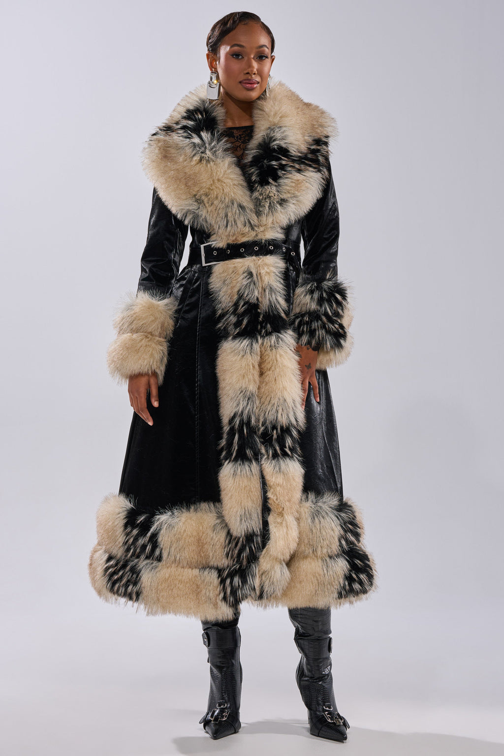 VIVIAN FUR TRIM TRENCH IN LIQUID VELVET