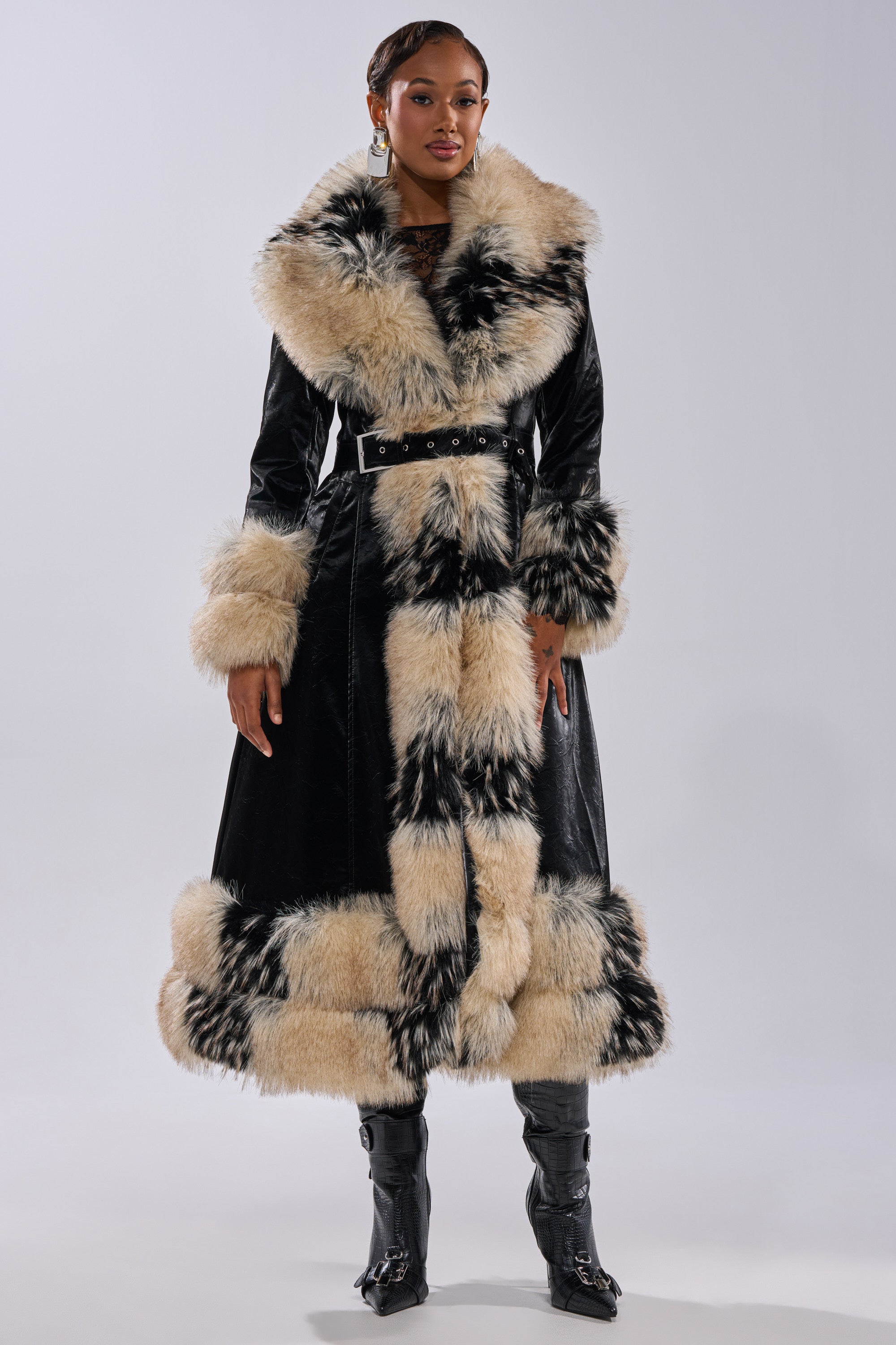 VIVIAN FUR TRIM TRENCH IN LIQUID VELVET