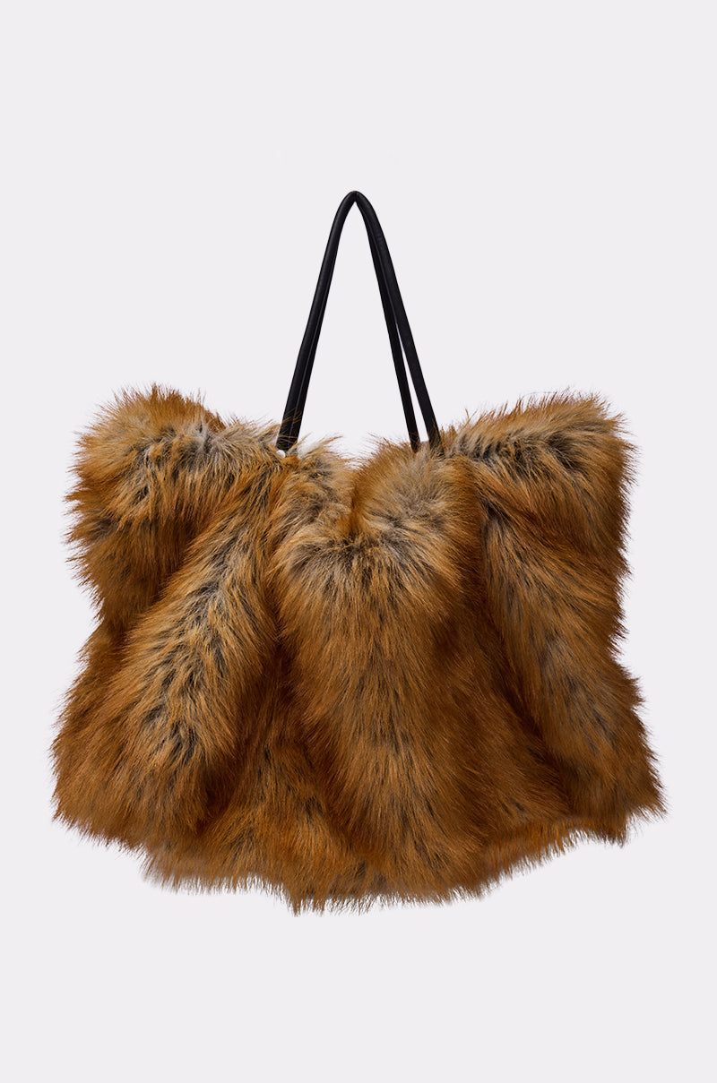 HERE FOR A GOOD TIME FAUX FUR TOTE